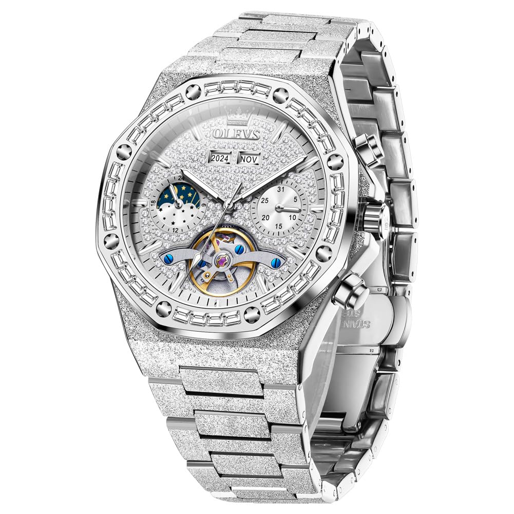 OLEVS Automatic Mens Watches Self Winding Mechanical Business Luxury Dress Wrist Watch Stainless Steel Waterproof Luminous Day Date