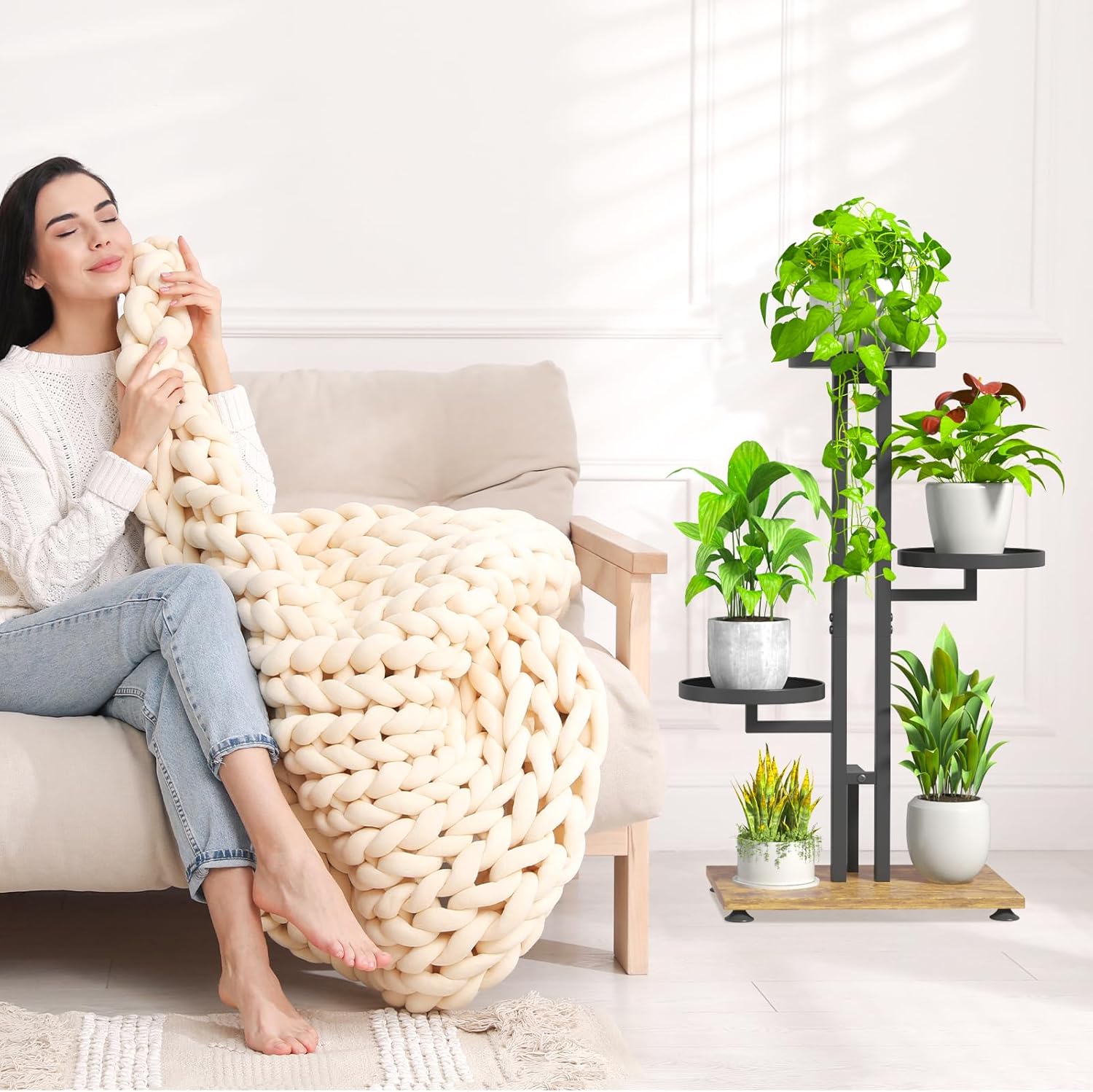 iDavosic.ly Plant Stand for Indoor Outdoor 2 Pack, 4 Tier Metal Corner Flower Pot Holder Shelf and 3 Layer Tall Orchid Display Rack for House Patio Porch Garden Balcony Office Living Room, Black