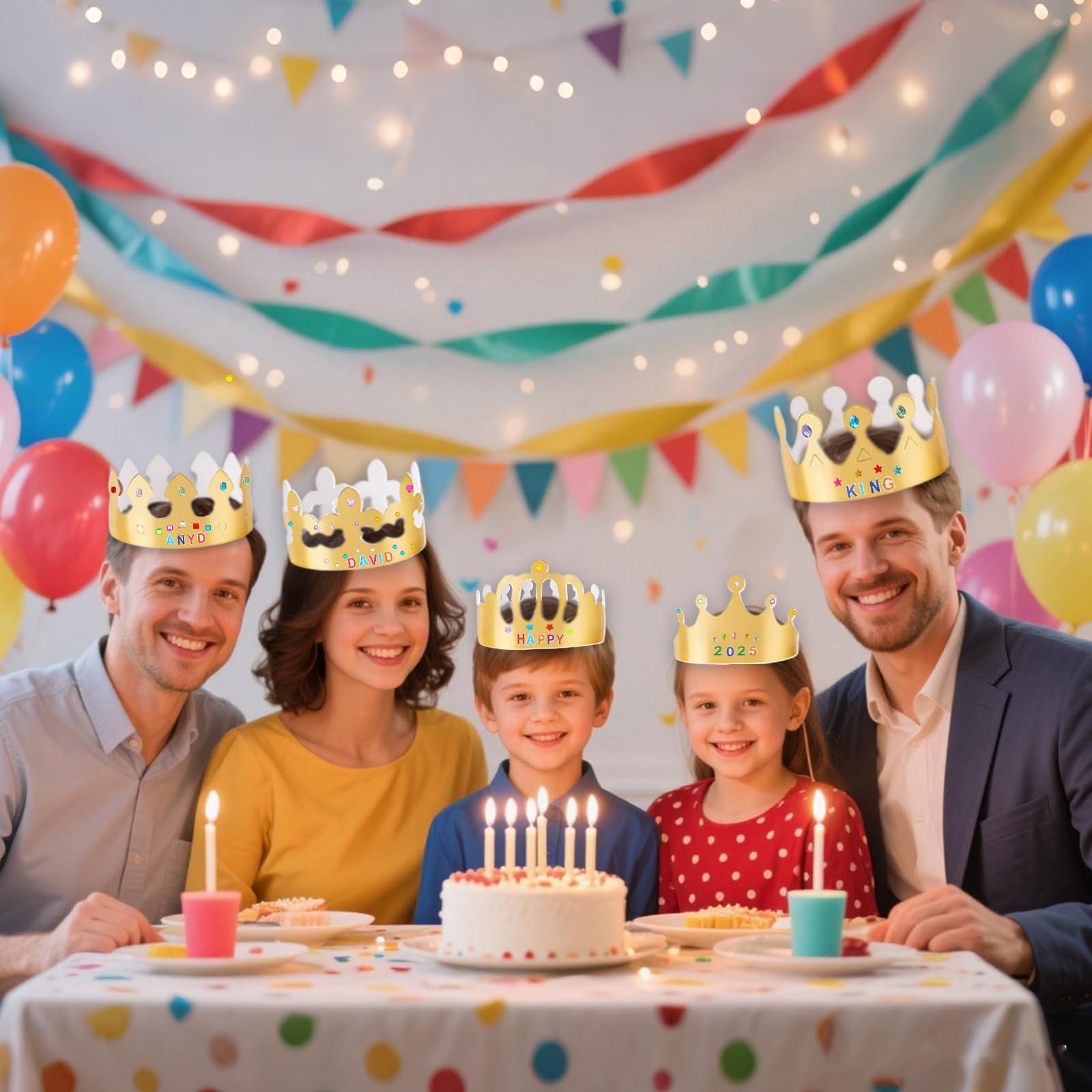 XDGBGFN 25 Pieces Paper Crown Party Hats Golden with 635 Gem Jewels Stickers 960 Alphabet Number Stickers Princess Prince Princess Prince 5 styles Crown - Image 4