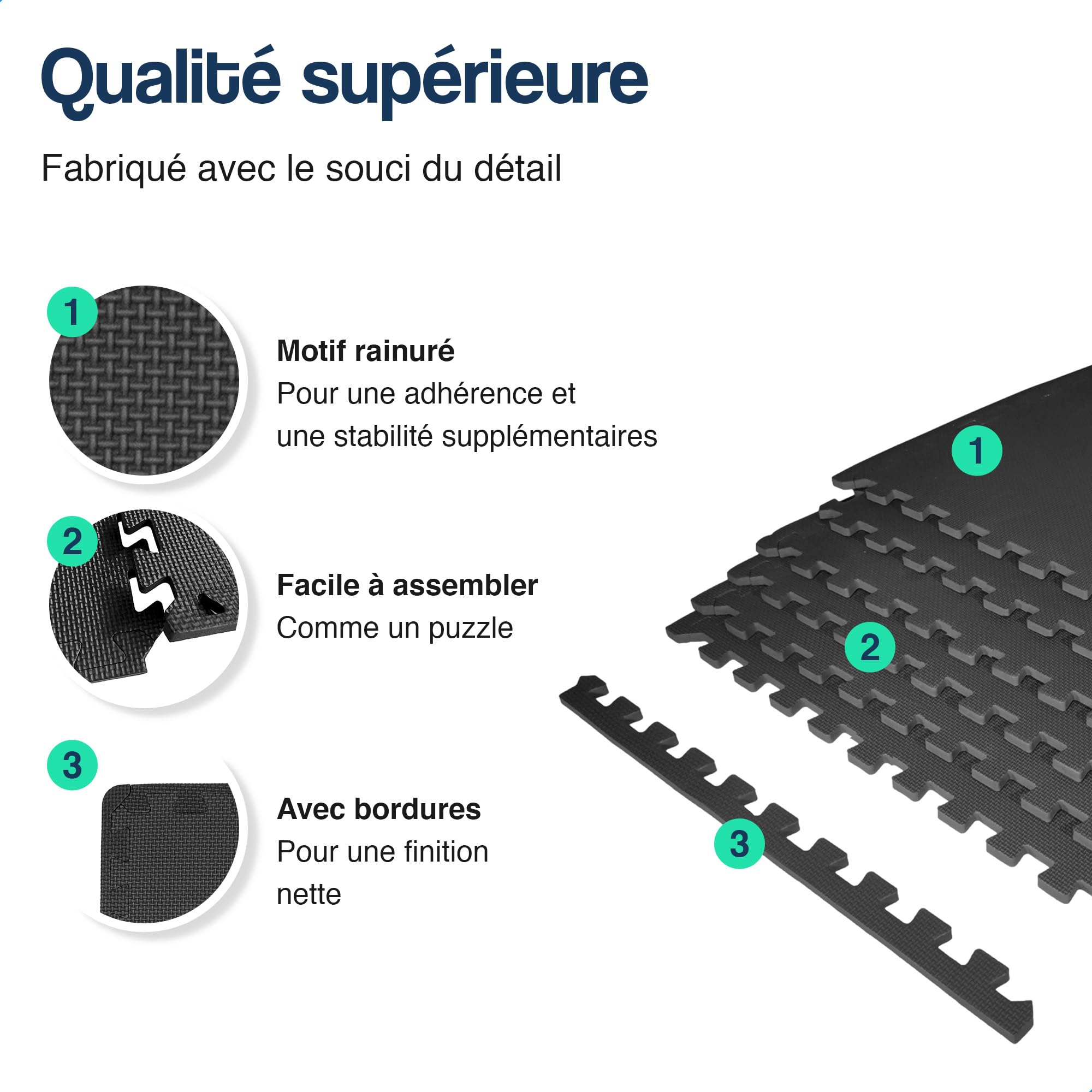Hulser Tapis Puzzle de Fitness - 60 x 60 x 1,2 cm - Tapis de Protection de Sol pour salles de Sport et Maison - pour appareils de Fitness - d'entraînement