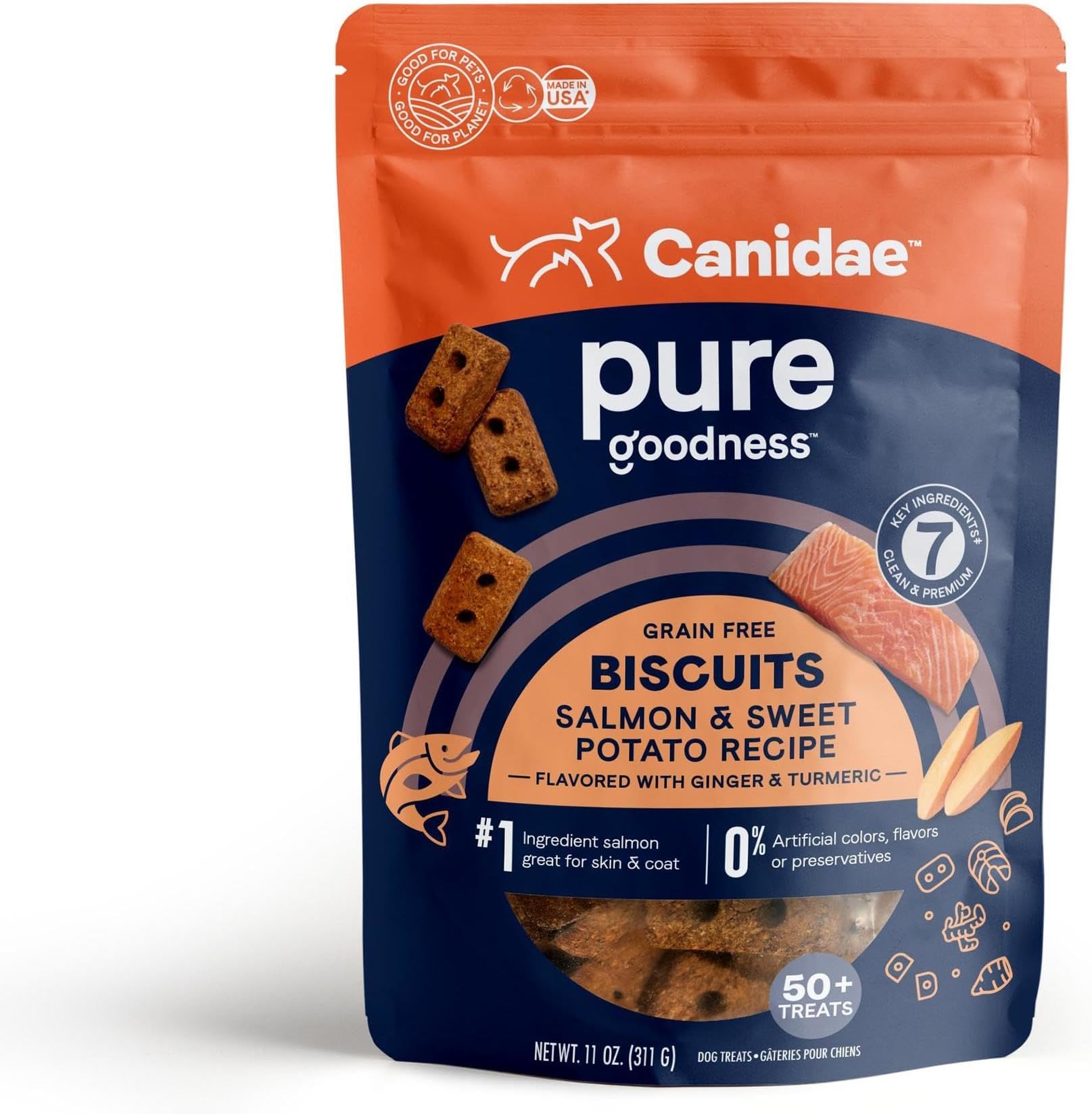 Pure Dog Treat Biscuits with Salmon & Sweet Potato, 11 oz, Grain Free