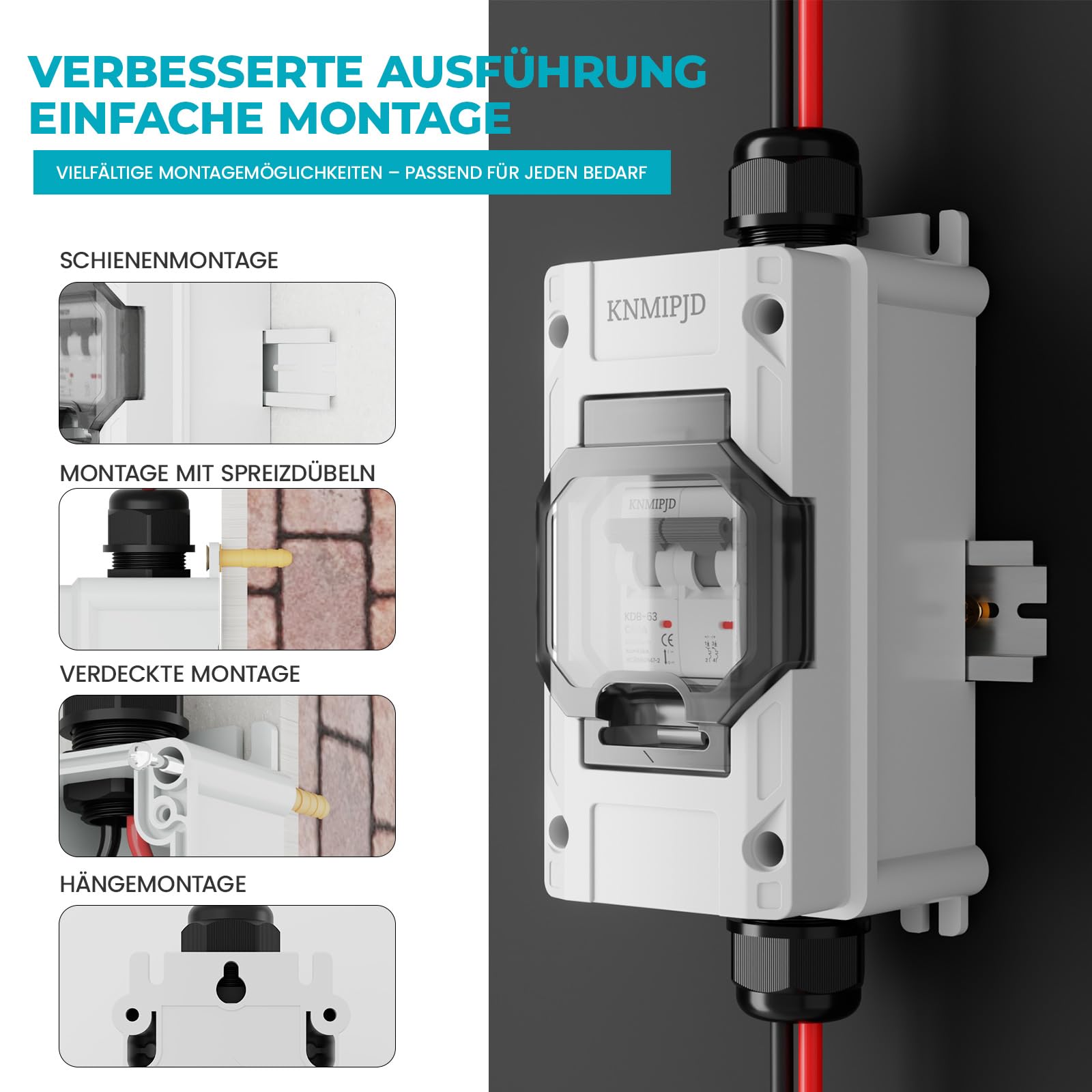 500V 50A DC Trennschalter PV Anlage, Solar PV Sicherungsautomat 2 polig mit IP65 Wasserdicht Gehäuse und pv kabel Steckermontage für Photovoltaikanlagen
