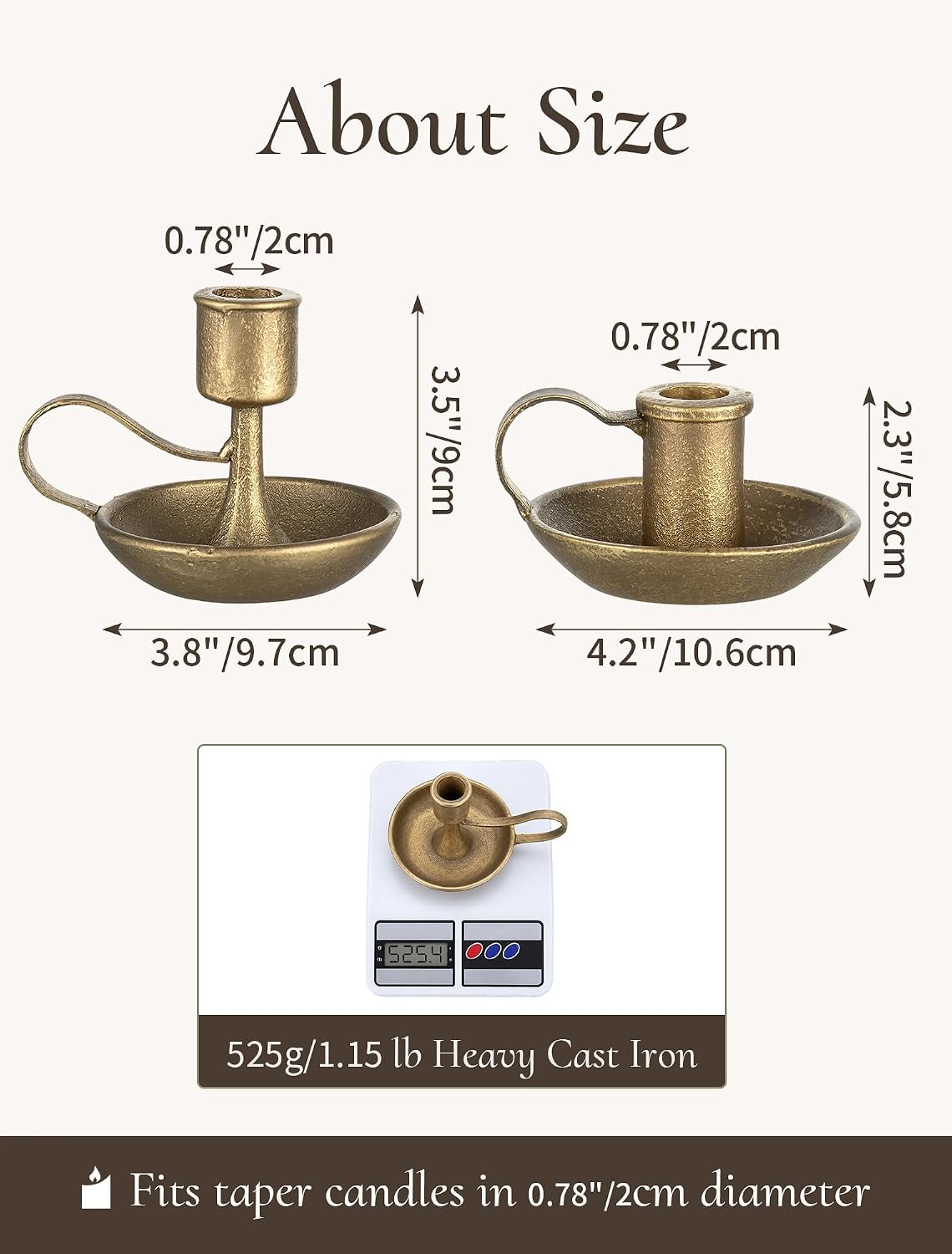 Vintage Brass Candlestick Holders: Cast Iron Taper Candle Holders