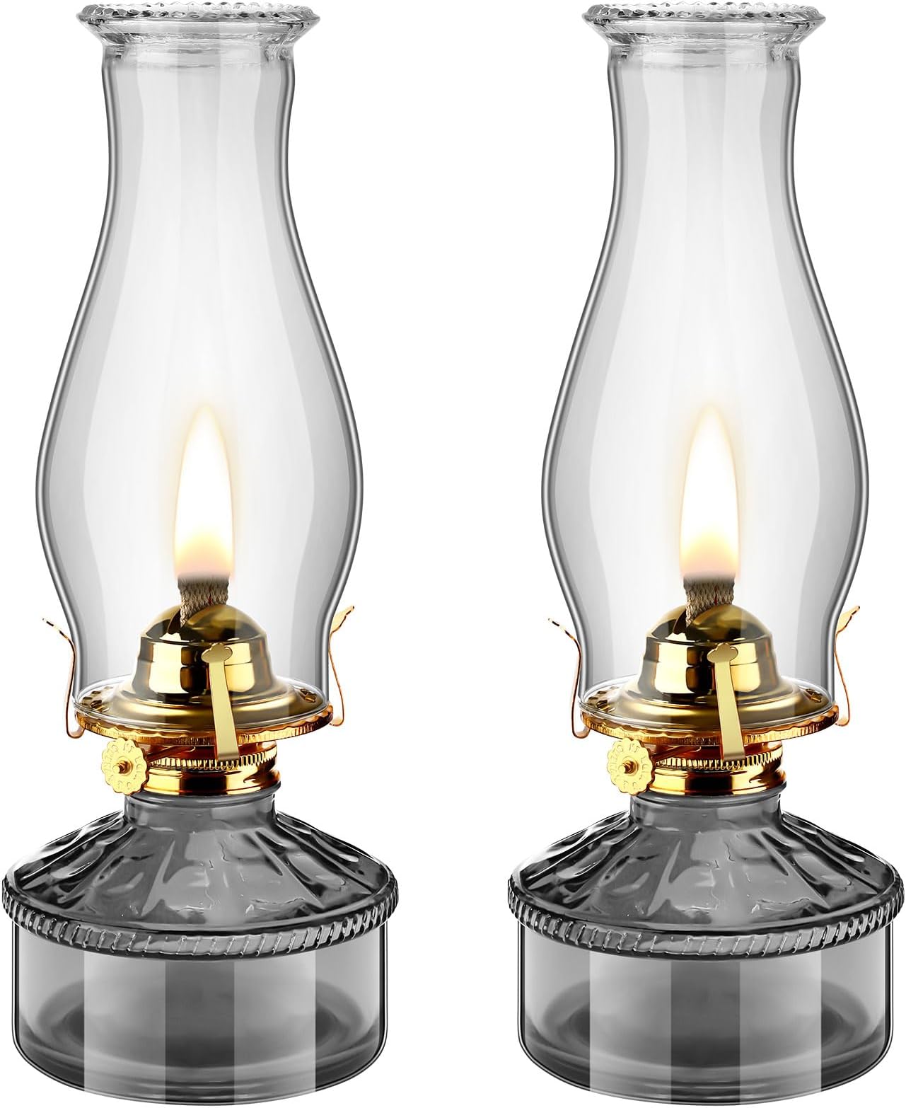 Tuanse 2 Pcs Oil Lamps for Indoor Use Vintage Hurricane Emergency Glass Oil Lamps Large Lantern Classic Decorative Oil Lamp for Home Tabletop Emergency Lighting Supplies(Gray)