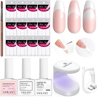 Saviland French Manicure Kit : French Tip Tools for Beginners French Tip Nail Stickers French Nail Brush White Gel Nail Polish Quick-Dry Nail Lamp French Tips Guides for Nail Art