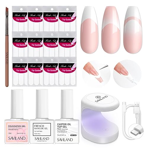 Miniatura 29 de Saviland Sello de uñas de punta francesa, kit de 4 sellos de uñas de silicona transparente, estampado de gelatina largas y cortas con raspadores