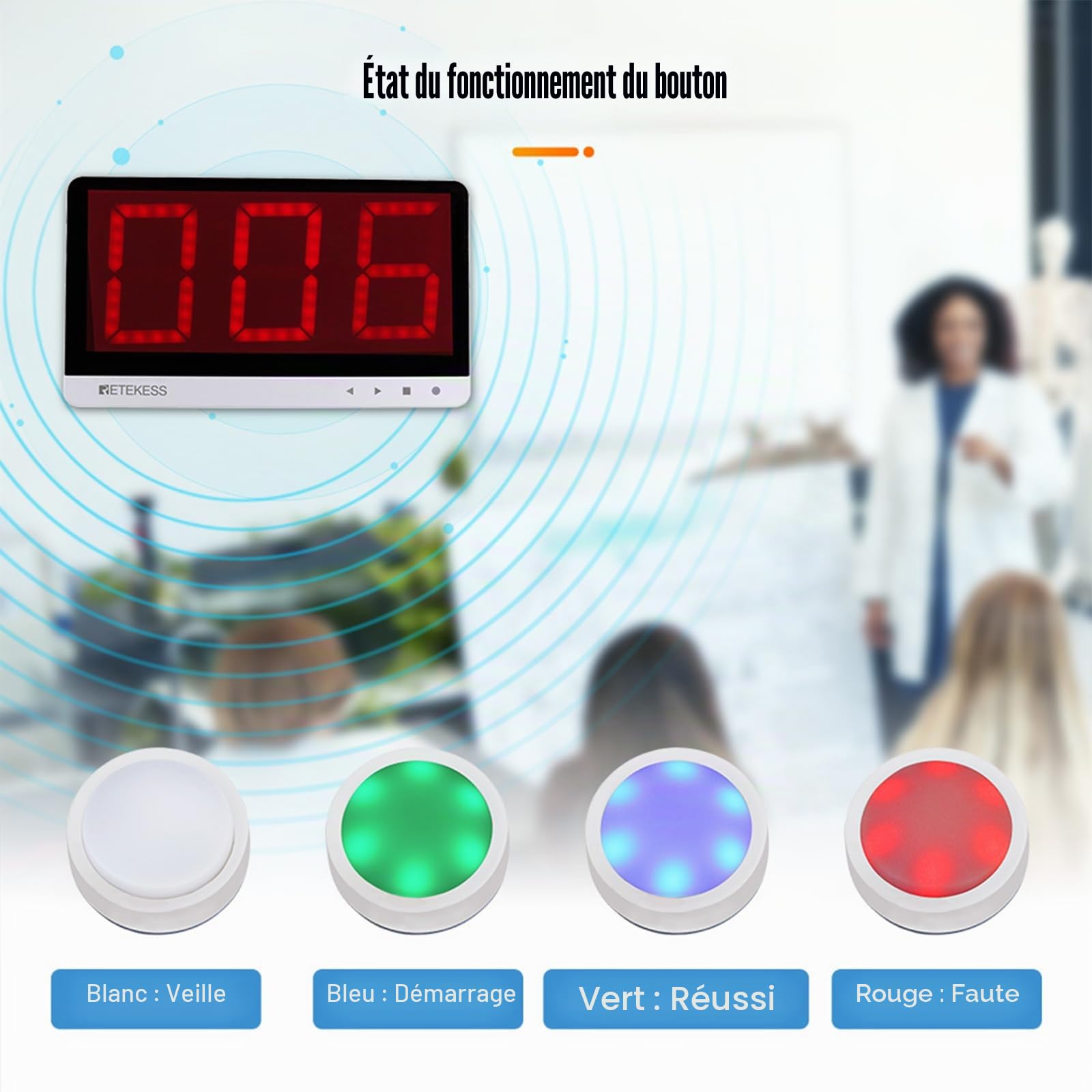 Retekess TM101 Buzzer System, Buzzer avec Son et Lumière, Jusqu'à 32 Buzzers de Réponse, Portée de 80m, Télécommande sans Fil pour Les Jeux d'équipe, l'école et la Maisonl
