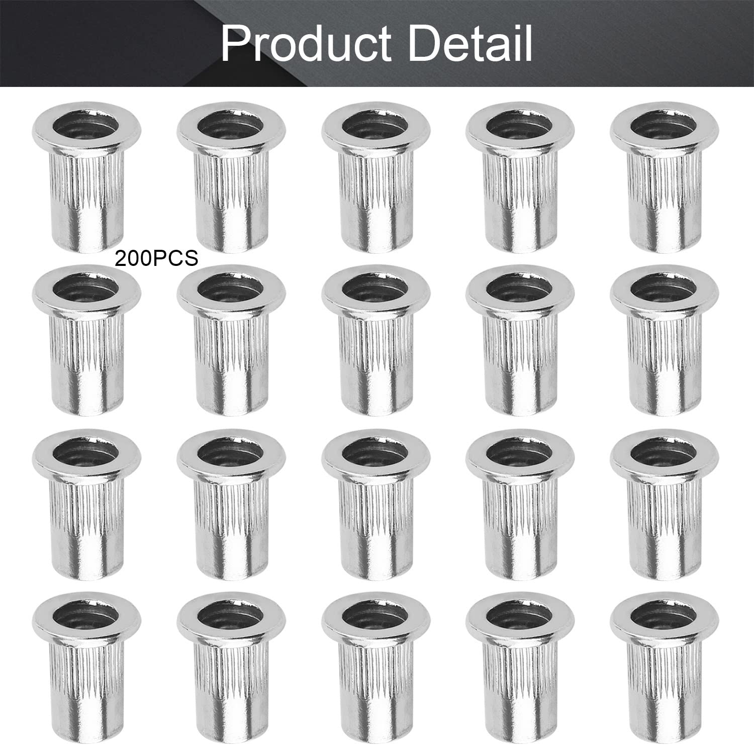 MroMax M6 Aluminum Alloy Rivet Nuts Flat Head Insert Nutsert Zinc Plated Silver Tone 200pcs