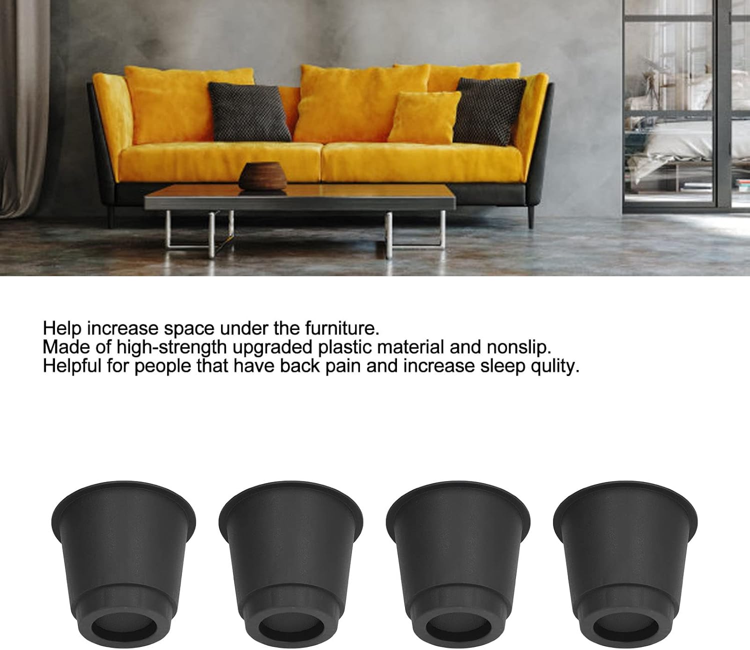 4 Pcs Plastic Furniture Risers 5 Inch Heavy Duty Stackable Circle Bed Lifter for Bed Chair Table Sofa Black, Non Slip with Reinforced Base Supports Up to 2200 lbs Total