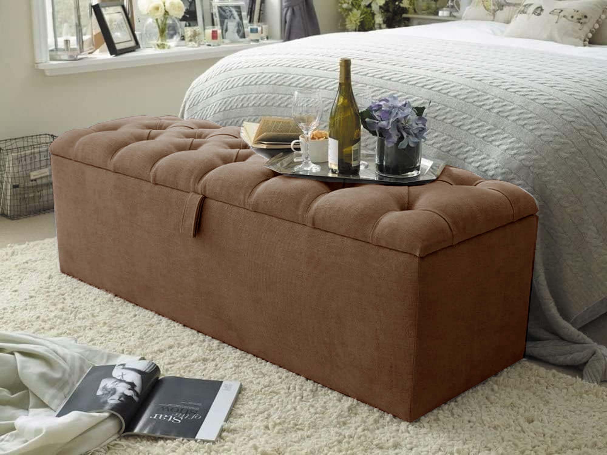 Chesterfield Ottoman Storage Bench - Pouffe Stool Footstool Ottoman Storage Box in 3ft 4ft 4ft6 5ft 6ft Sizes - In Chenille Fabric with Matching Buttons (Mink Chenille, 4ft6 Double Size)