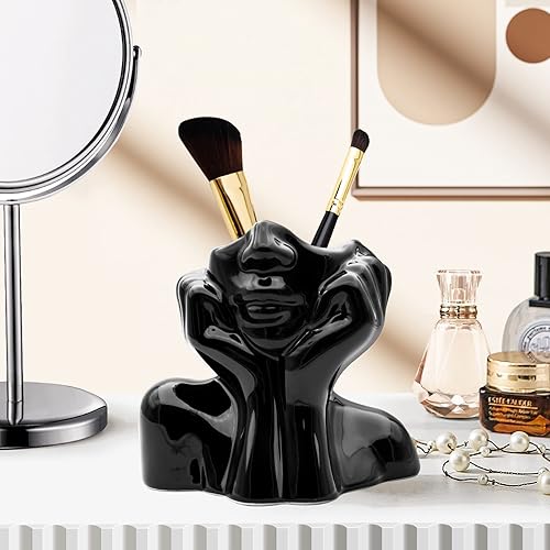 Miniatura 5 de Jarrón negro de forma femenina, jarrones de cerámica para decoración del hogar, jarrón artístico, jarrón de flores negras, jarrones únicos para