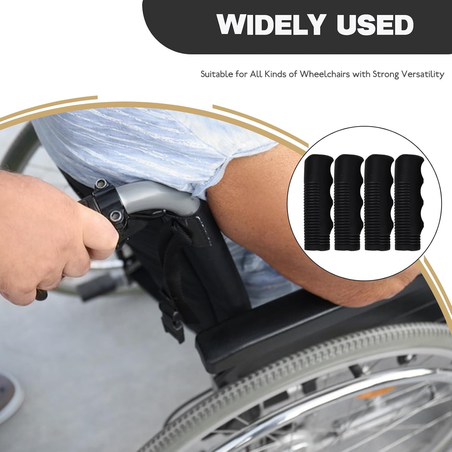4pcs Pvc Handle Grips for Wheelchair and Cart, Anti-skid Replacement Wheelchair Handle Covers, Easy Installation Black Hand Grips for Mobility Aids and Trolley Accessories
