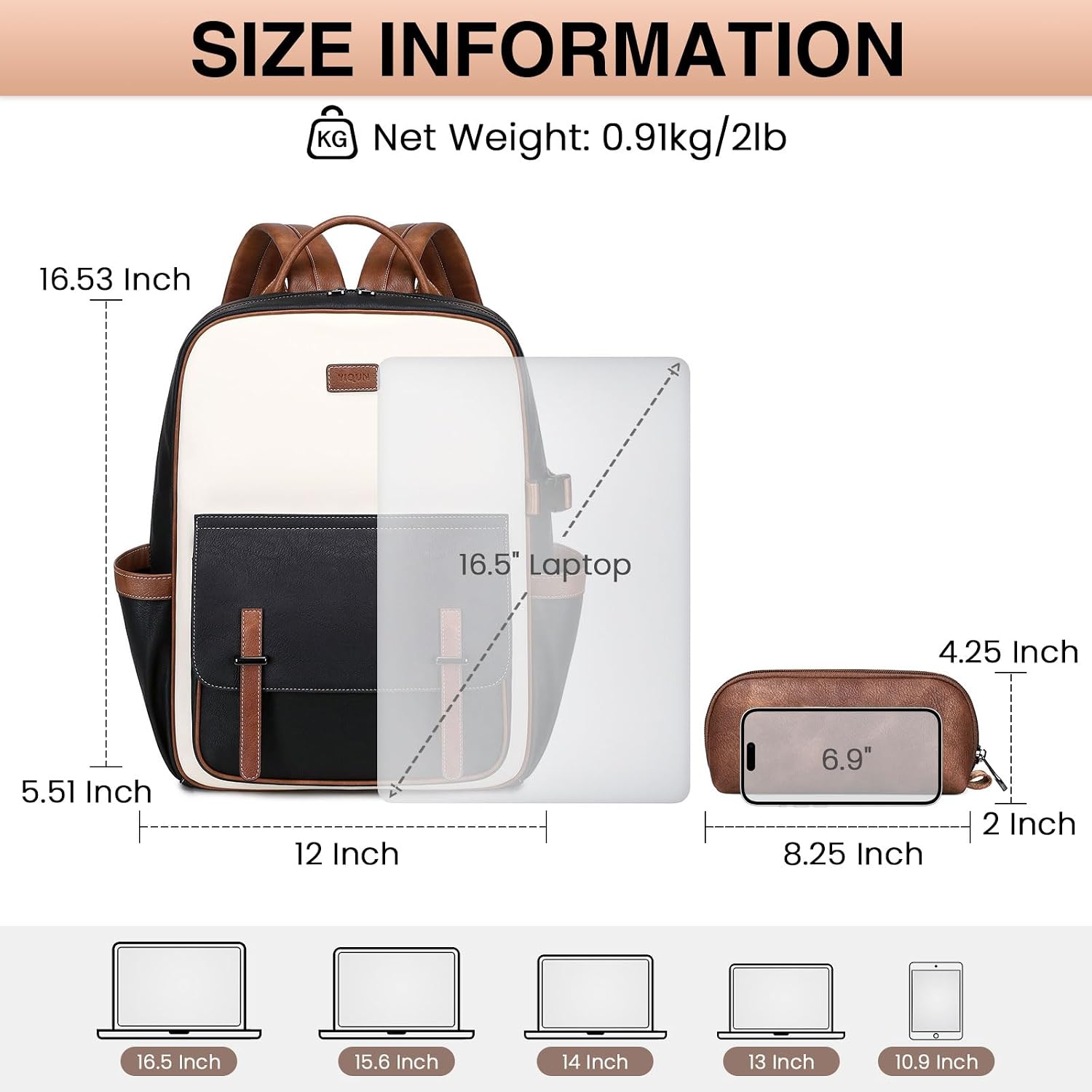 Vegan Leather Laptop Backpack for Women Designer 15.6 Inch PU Laptop Bag, Ladies Travel Computer Work Backpack