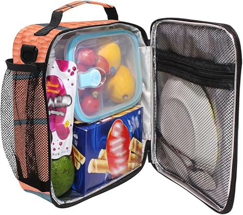 Miniatura 4 de Lonchera con textura de baloncesto para niños y niñas, bolsa de almuerzo aislada, reutilizable, bolsa de almuerzo con correa ajustable para el