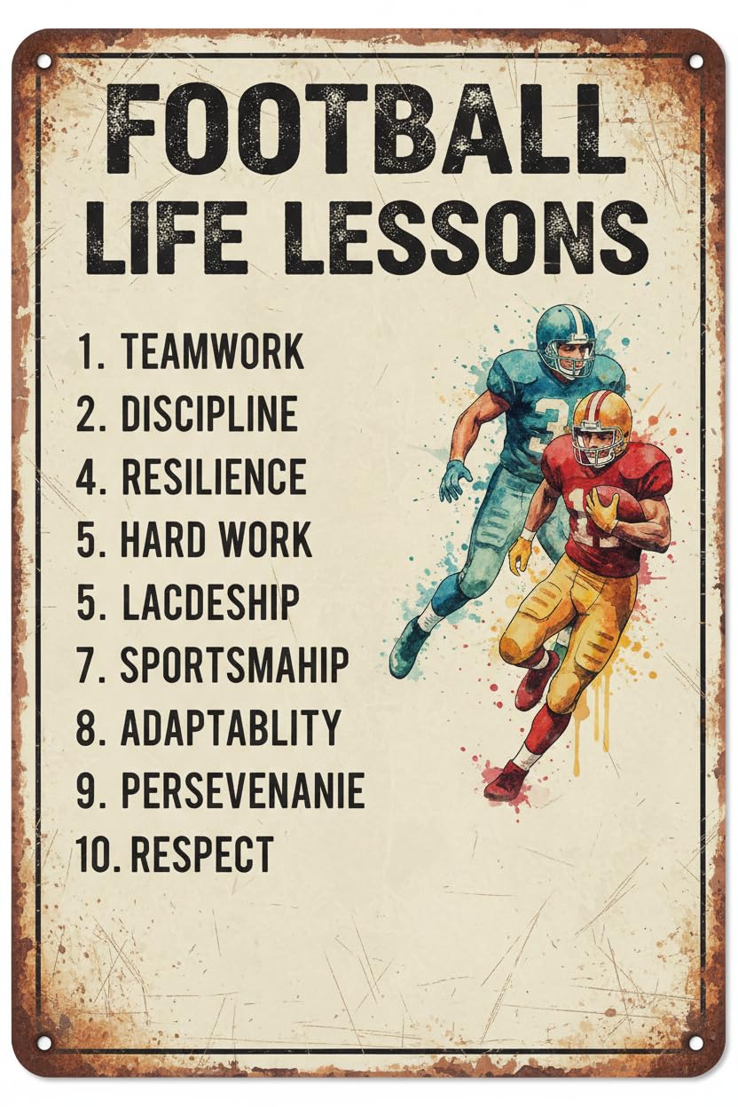 Inspirational Football Life Lessons Tin Sign, 8x12 Inch
