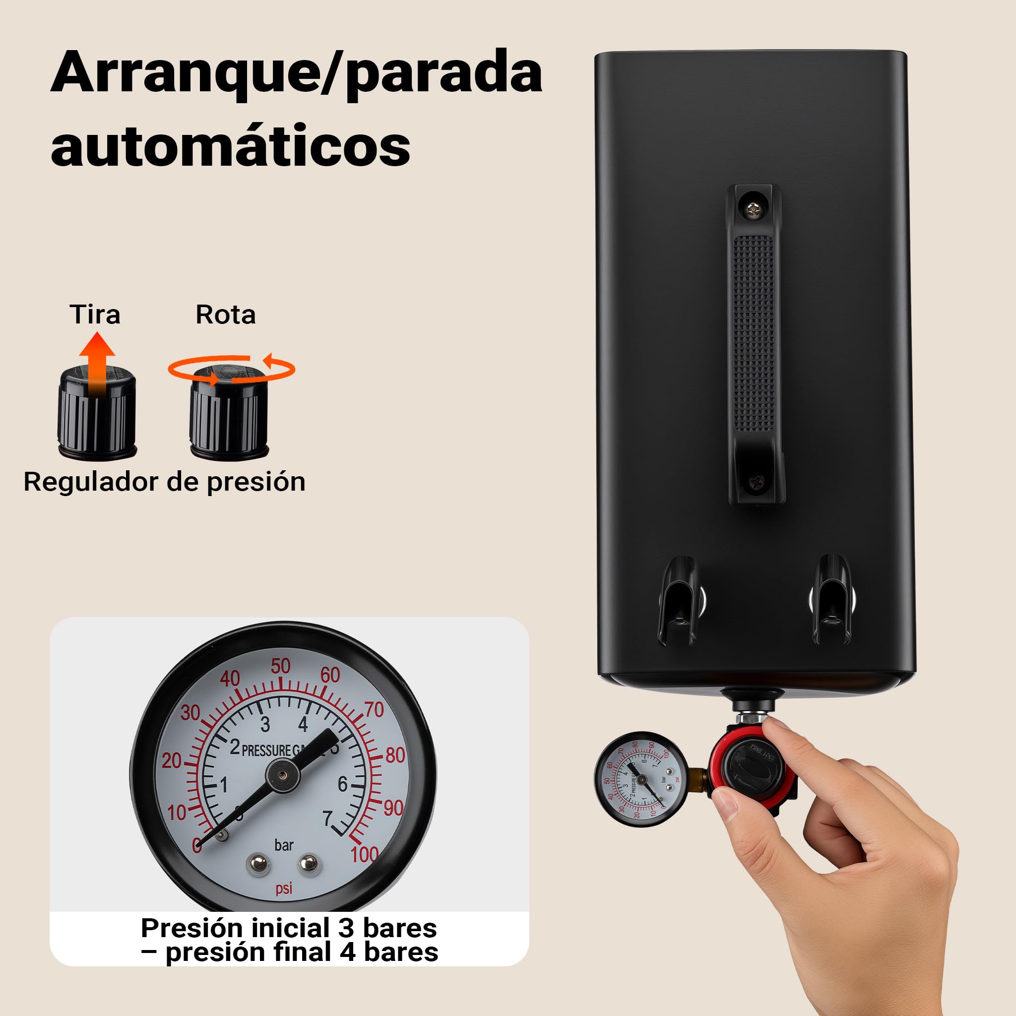 Wiltec Compresor para aerógrafo AS18TB 1/6 CV, compresor de aire comprimido con caudal de 20-23 l/min, para pistola aerográfica con 2 salidas y manómetro, diseño con pistola de aerografía