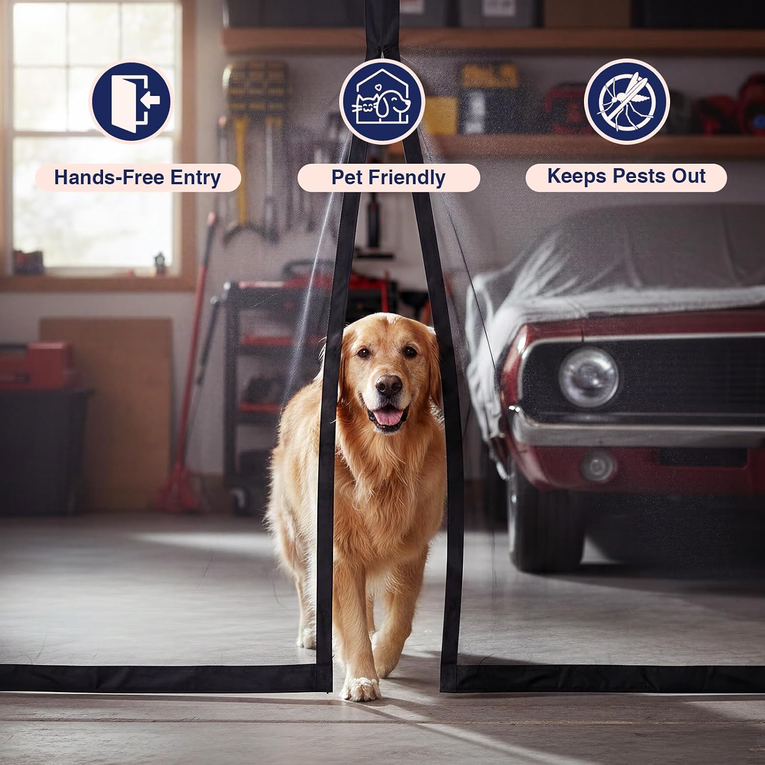 Magnetic Garage Screen Door 2 car- 16x7 FT | Fiberglass Mesh, Magnetic Closure, Tool-Free Setup | Ideal for Garage, Patio, Home Gym, Pet Areas & More