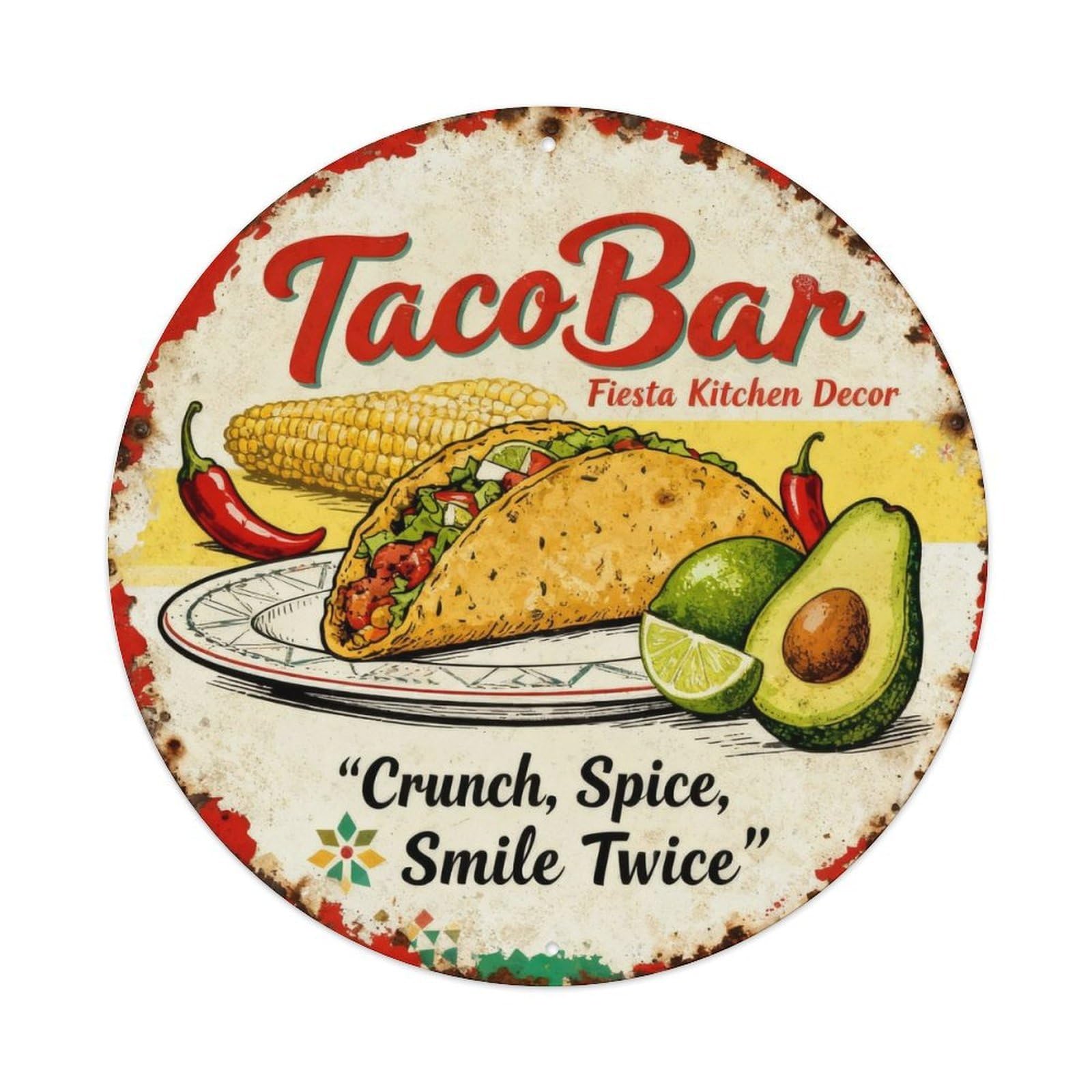 Taco Bar Fiesta Kitchen Decor Metal Tin Sign Plaque