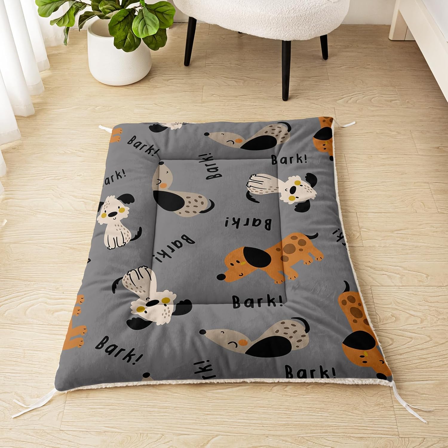 Cute Dog Print Crate Pad - Soft Fleece Kennel Mat for Small/Medium Dogs Cats - Washable Dachshund Dog Bed Cushion - Durable & Anti-Slip Pet Bed Liner (L)