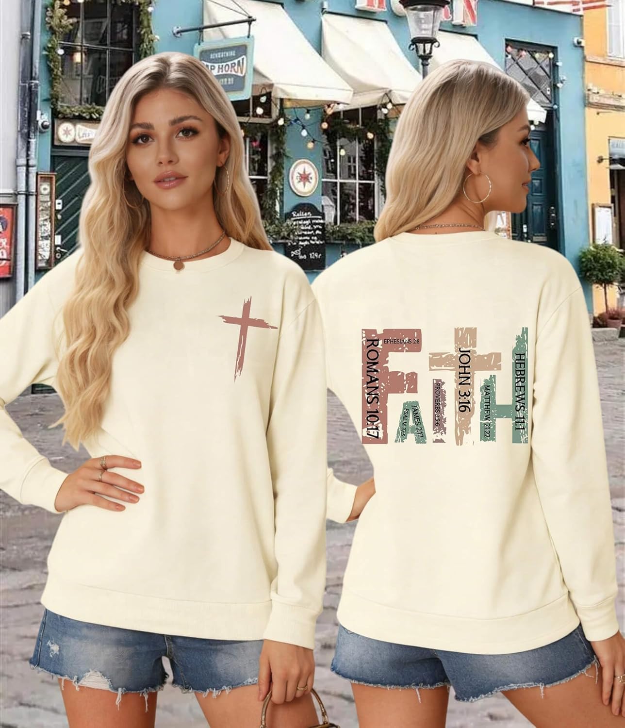 Christian Sweatshirt for Women Jesus Faith Religious Tops Bible Verse Pullover - Image 3