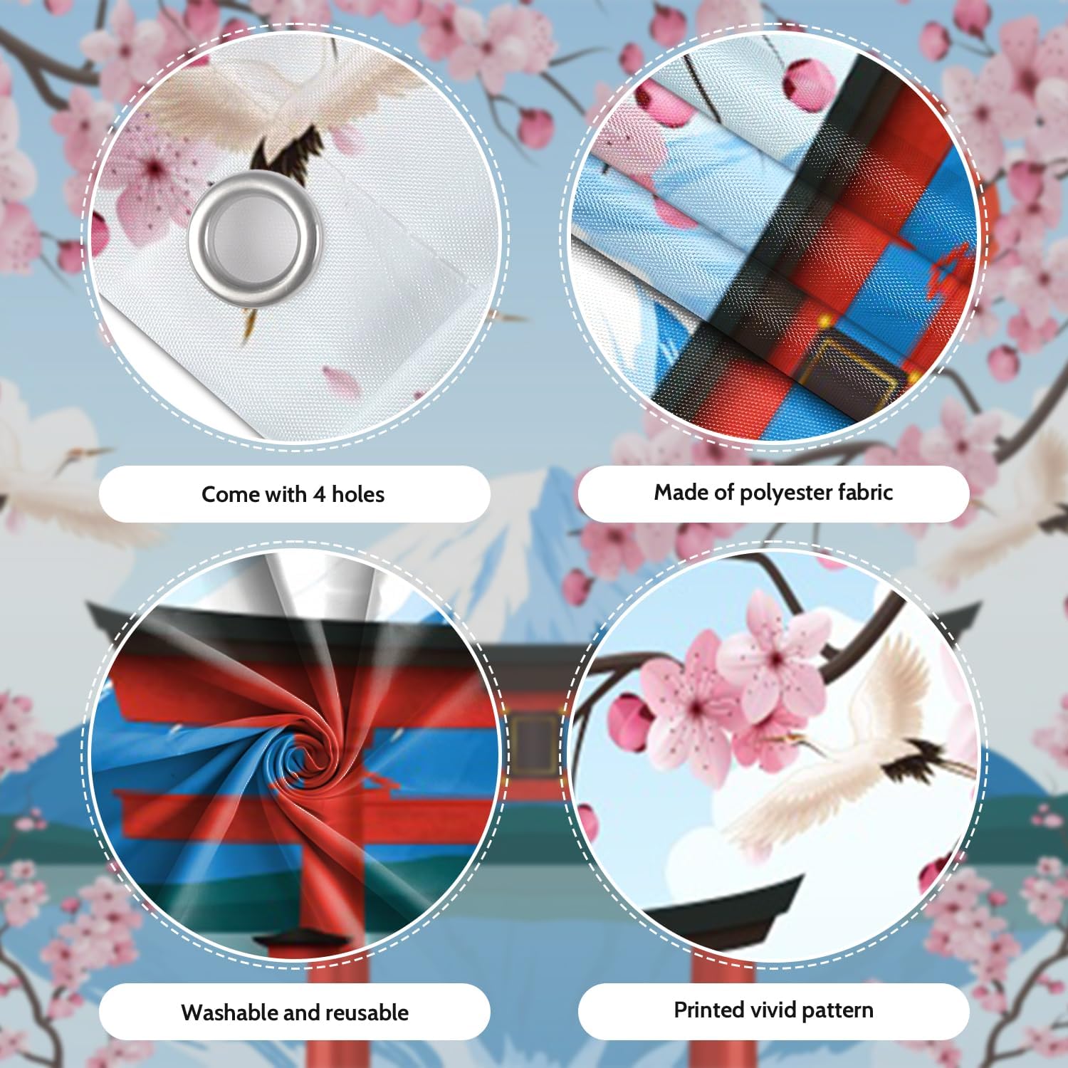 7x8ft Japan Mount Fuji Garage Door Decor Japanese Shrine Pink Cherry Blossoms Red Sunset Ink Painting Garage Door Background for Asian Japan Themed Decorative Banner