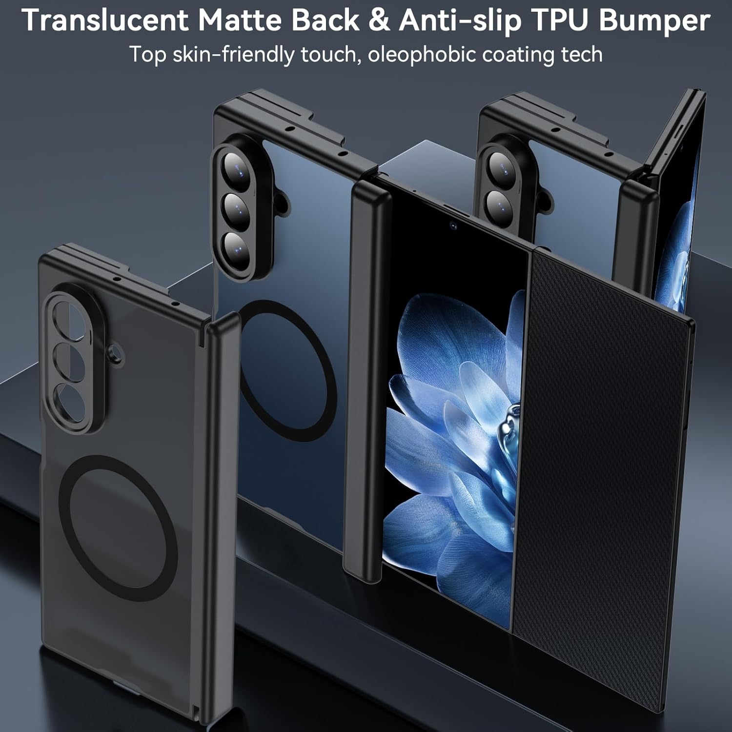 Hensinple for Samsung Galaxy Z Trifold Case Magnetic, Z Trifold Case [Hinge Protection] [Compatible with MagSafe], Magnetic Charing Translucent Matte Back Shockproof Phone Case for ZTriFold, Black