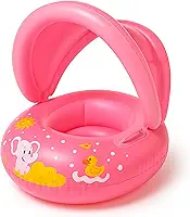 Bóia Infantil com Cobertura de Proteção | Bote Inflável para Bebê com Pezinho – Piscina e Praia – 6 Meses a 3 Anos (Rosa)