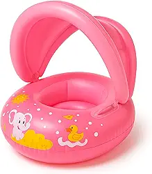 Bóia Infantil com Cobertura de Proteção | Bote Inflável para Bebê com Pezinho – Piscina e Praia – 6 Meses a 3 Anos (Rosa)