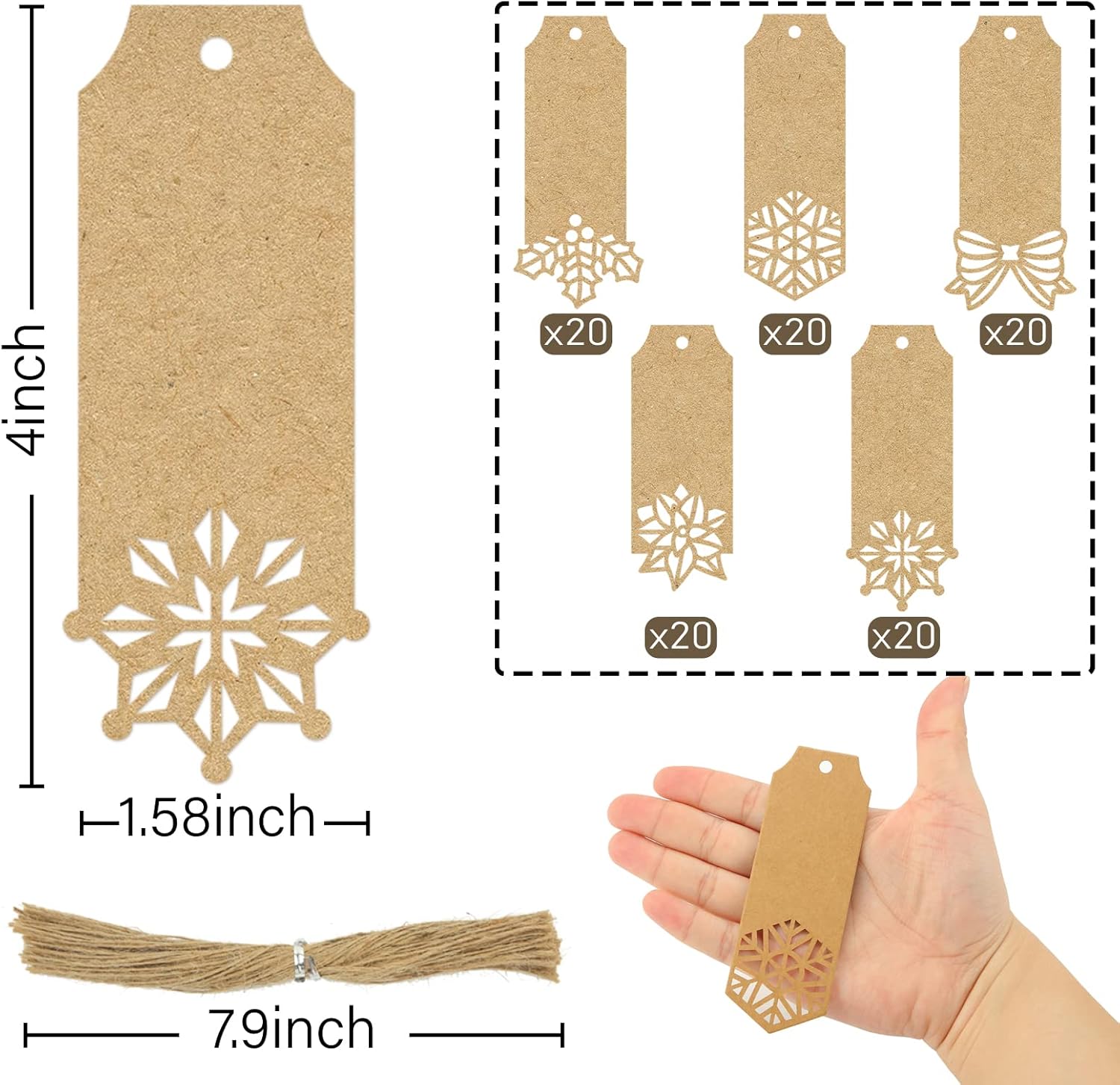 Sallyfashion 100pcs Brown Kraft Paper Christmas Gift Tags, 5 Styles Kraft Paper Labels with Free 100 Root Jute Twine for Christmas Holiday Gifts Wedding Favors Art Craft : Health & Household