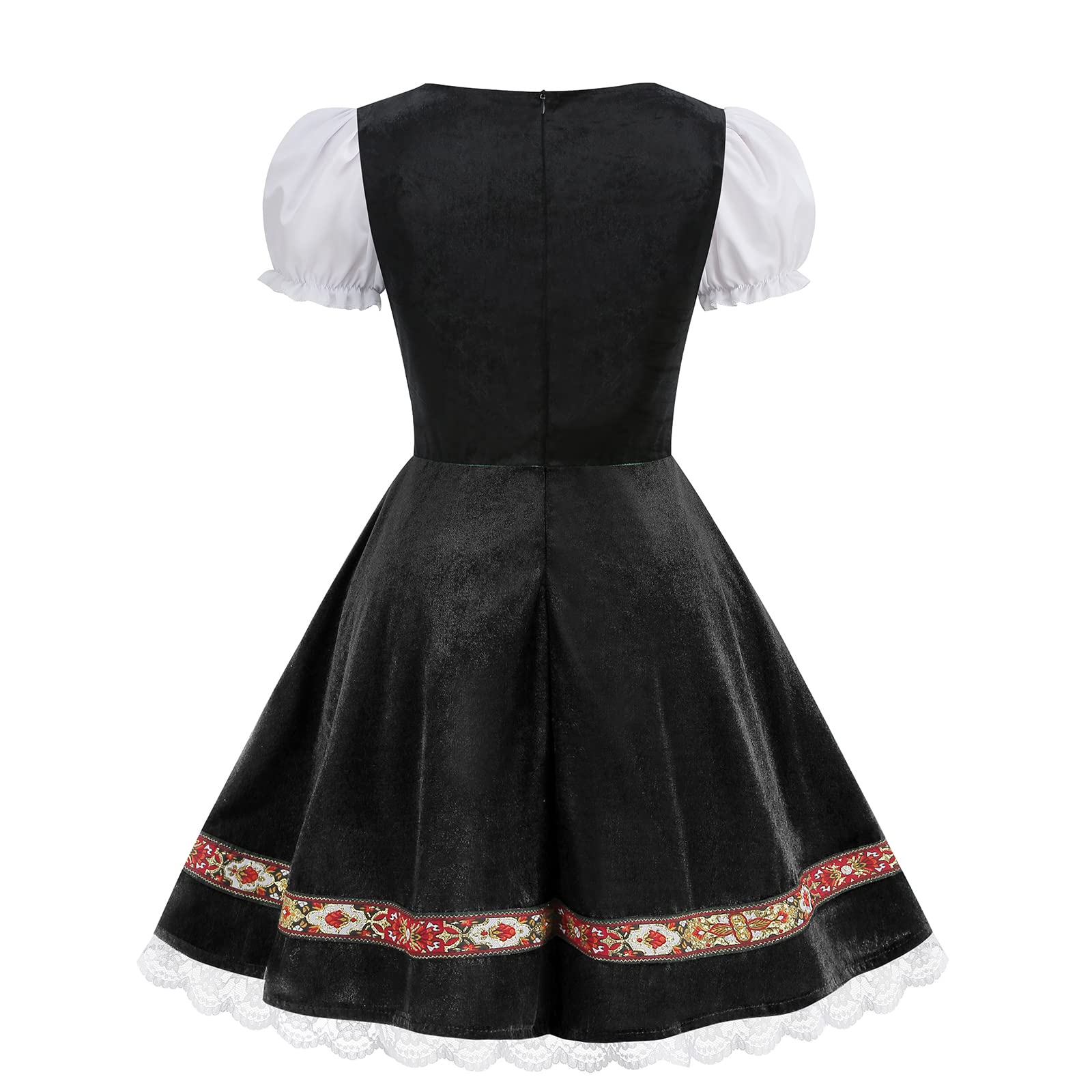 maxToonrain Oktoberfest Outfit Women Red,Women's German Beer Bavarnian Traditional Short Sleeve Velvet Halloween Costume Fancy Maid Dress for Womens(Black M) - Image 3