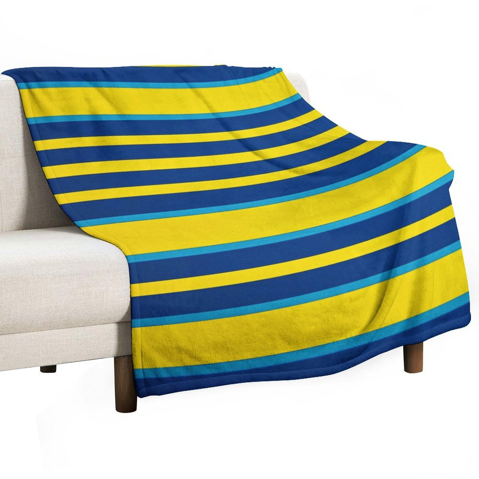 Couverture flanelle jaune bleue pour grand lit et décoration d'intérieur