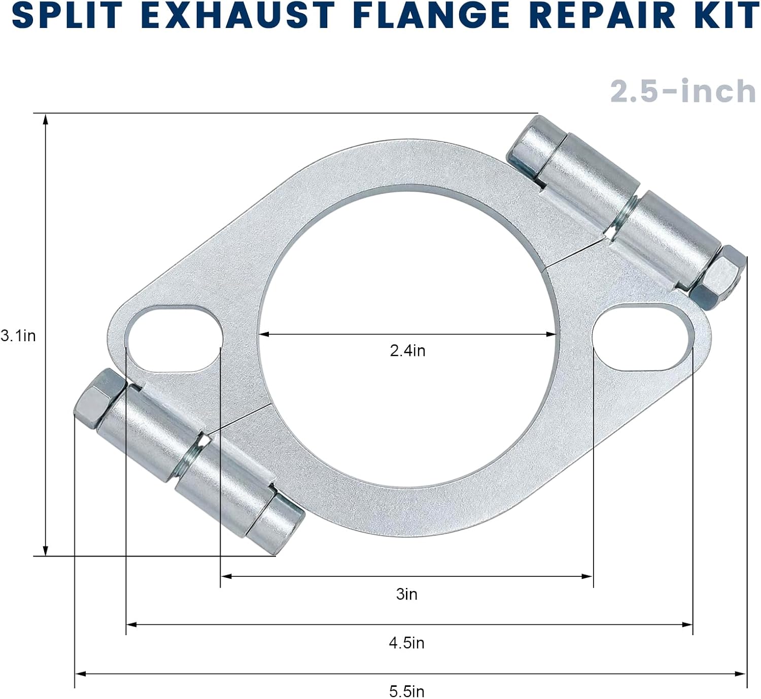 2.5" Car Split Exhaust Flange Repair Kit with Nuts & Bolts, Carbon Steel Oval Exhaust Flange Gasket, 2 Bolt Holes Split Flanges Connector for Most Vehicles, Car Accessories