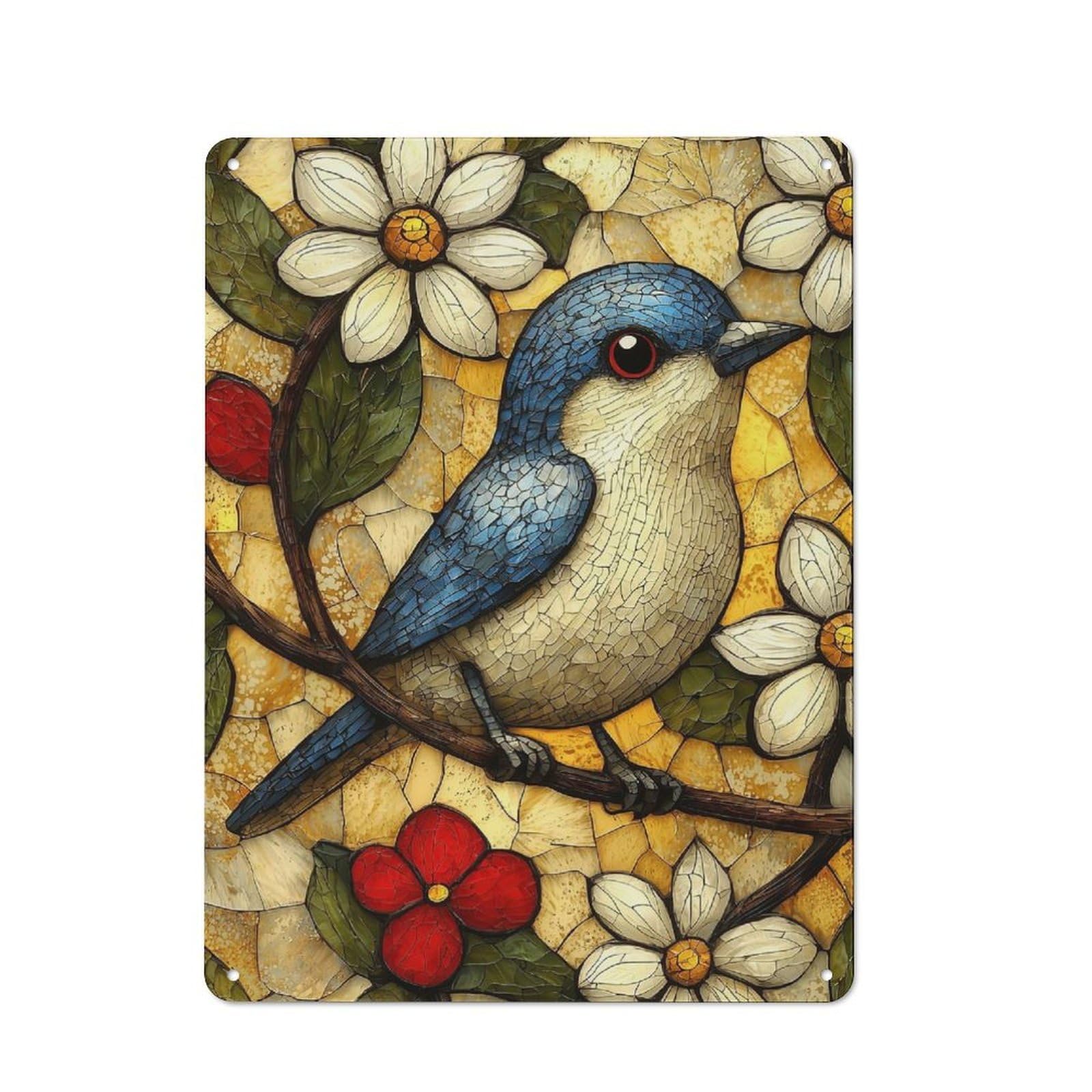 Junmoney Mosaic Bird On Branch Rustic Metal Sign 40X30cm For Lounge Or Reading Corner, For Reading Corner Decorators