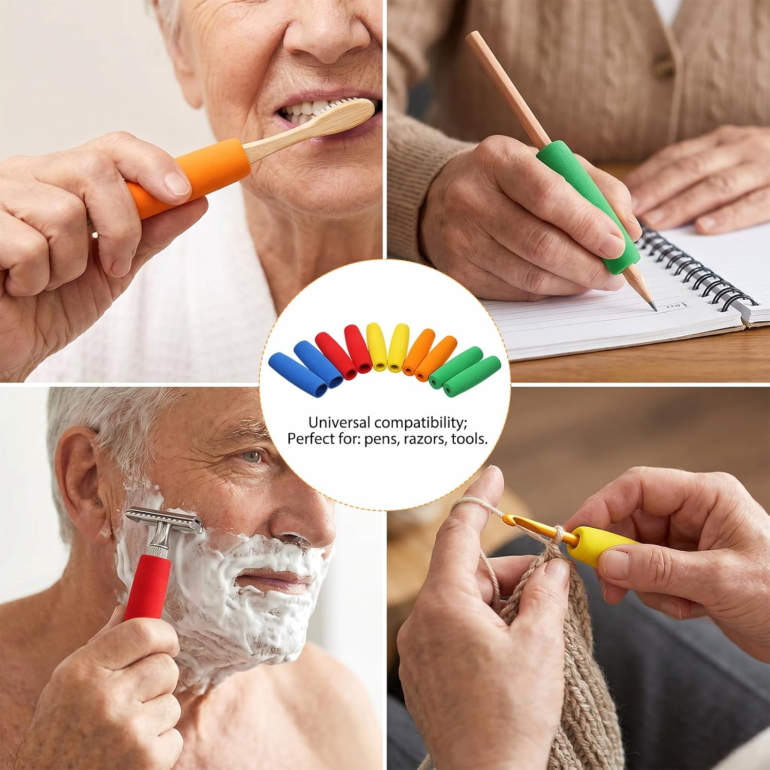 JJUNW Foam Grip Tubing for Utensils, 10Pcs Adaptive Utensils Grips Aid for Elderly Disabled Arthritic Handicapped, Foam Tubes Cutlery Padding Handle for Pens Crochet Hooks