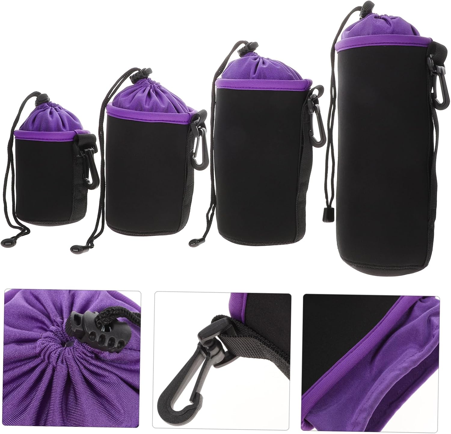 4pcs Camera Lens Pouch Thick Velour Interior Protective Drawstring Bags Soft Flexible Lens Protector Storage for DSLR Mirrorless Outdoor Use