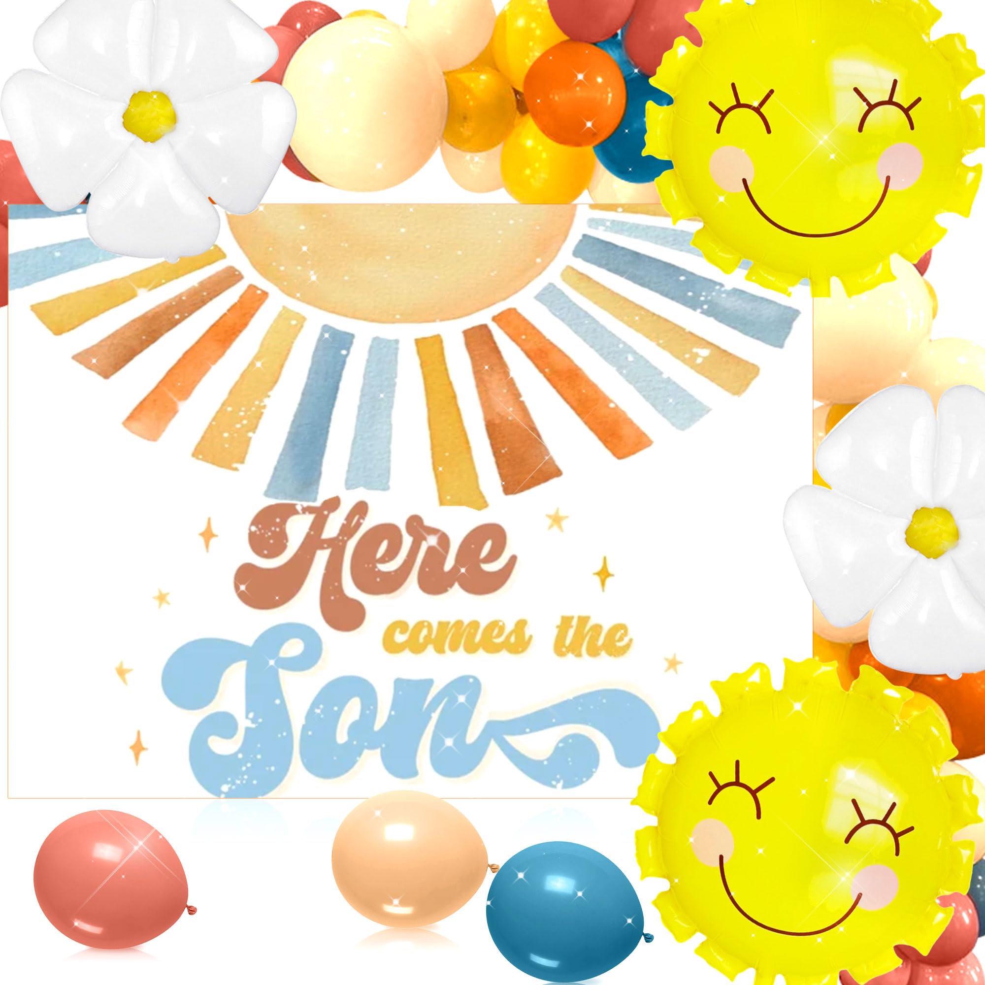 JeVenis Here Comes The Son Baby Shower Decor Blue And Yellow Here Comes The Son Baby Shower Banner Backdrop Decorations