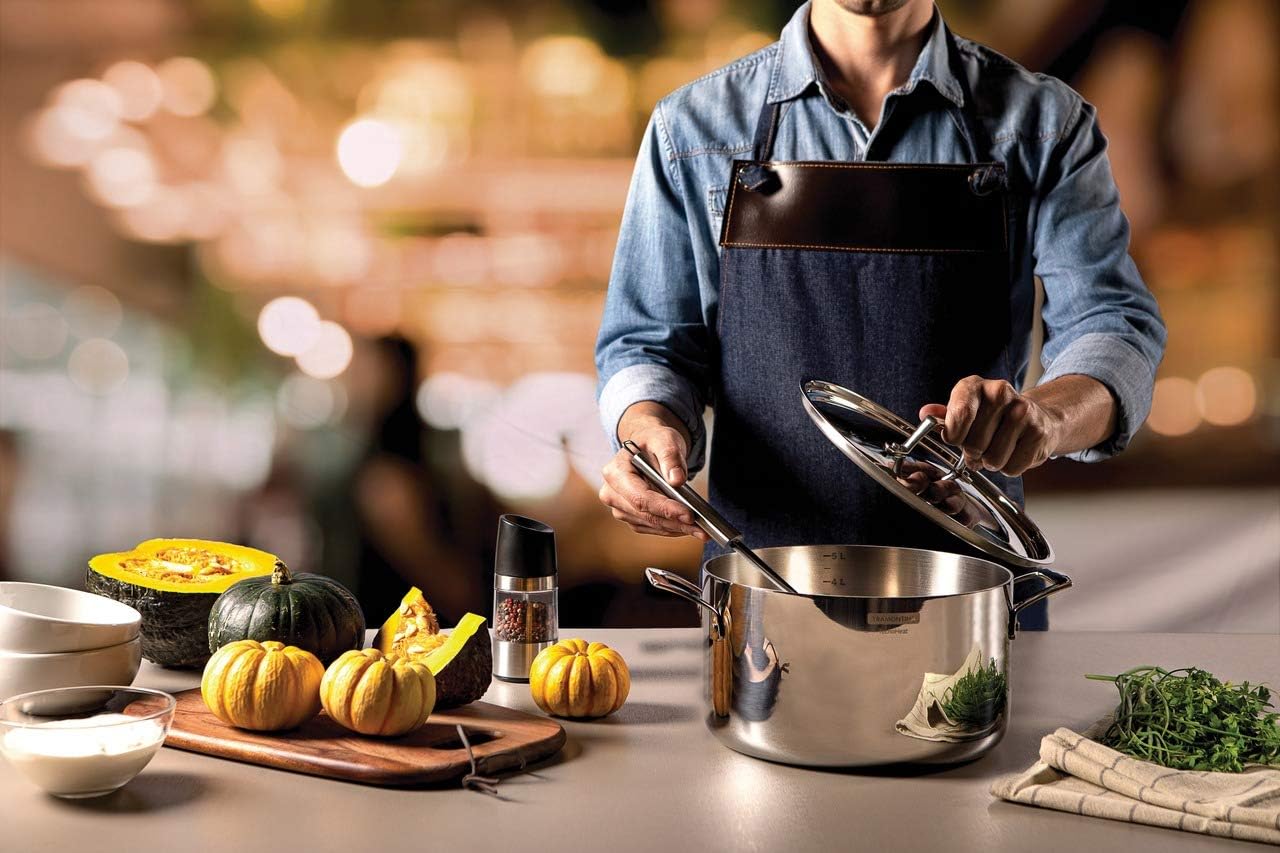 Tramontina 65140/106 Grano Stainless Steel Pot, Frying Pan, 7.9 / 10.2 / 6.3 inches (20 / 26 / 16 cm), 3-Piece Set, Grano Stainless Steel, All 3-Layer, Gas Induction Compatible, Made in Brazil