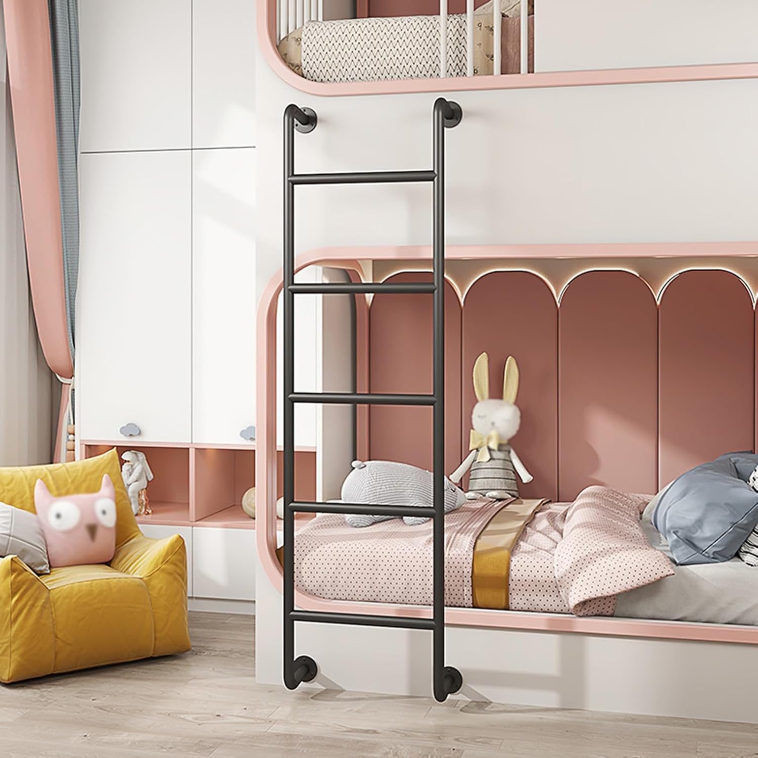 壁掛け式金属製はしご、ホームロフト用、二段ベッド用はしご(Black