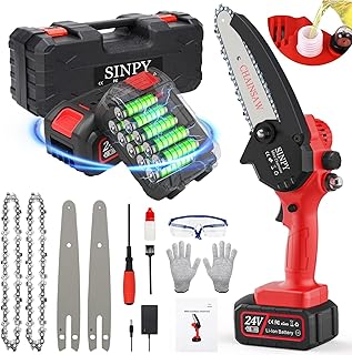 Mini-Chainsaw 6 Inch Cordless-Chainsaw with 2 * 3000 mAh Battery Electric Chainsaw with Oiler System and Security Lock Handheld Small Chain Saw for Wood Cutting Tree Trimming Gardening