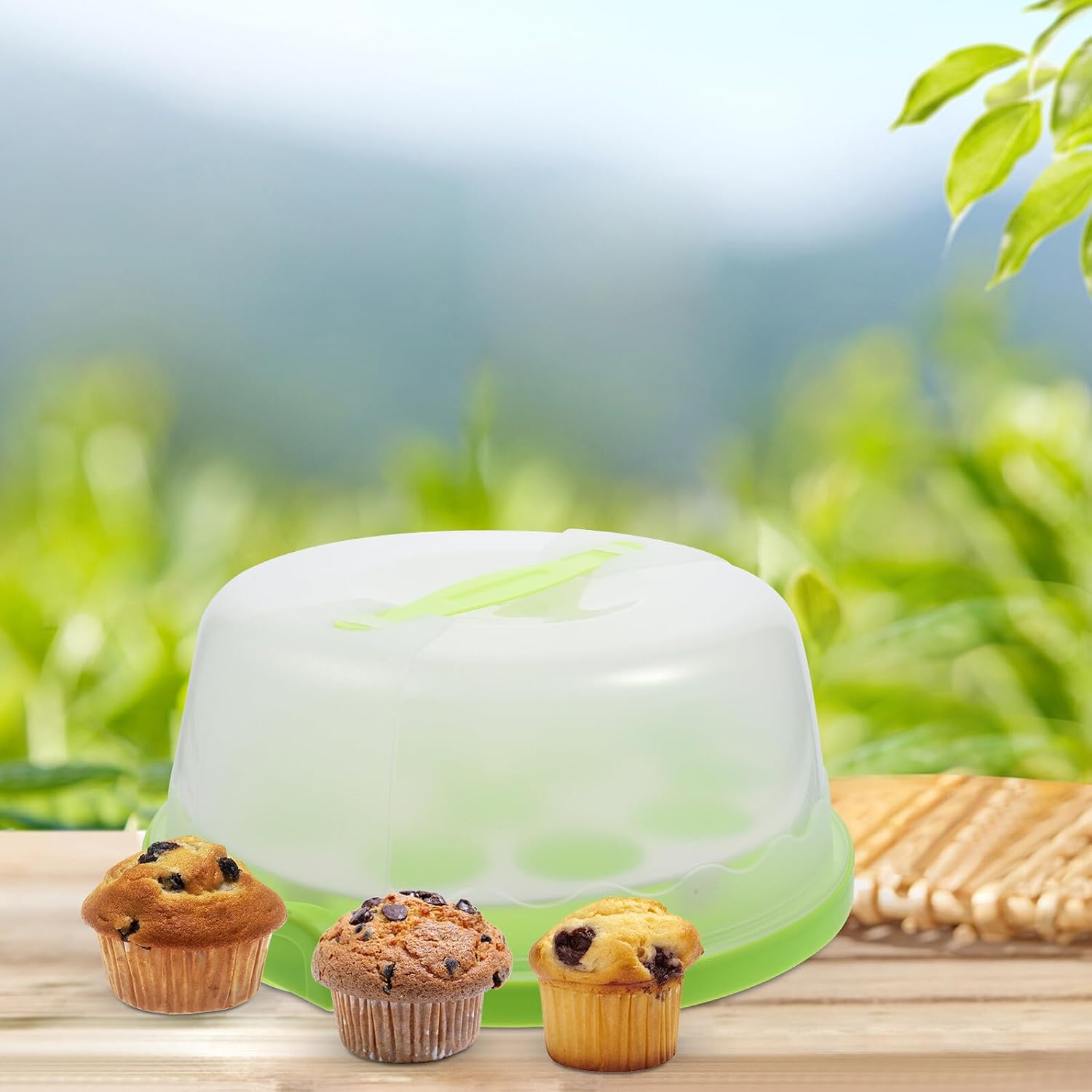 GANAZONO Party Cake Box Cake Carrier with Handle and Lid Reusable Green Plastic Portable Birthday Dessert Container for Baking and Outdoor Events