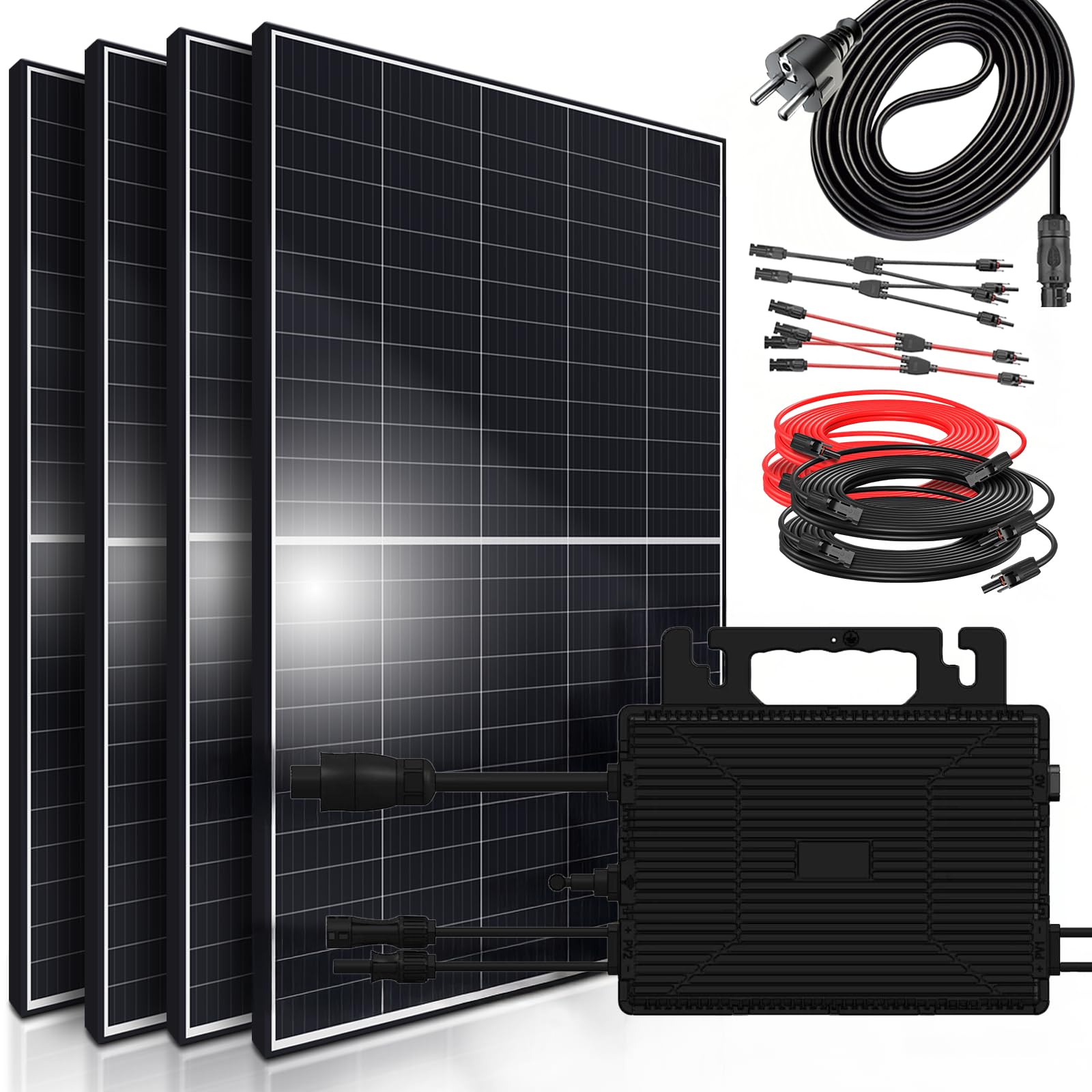 SUNNIVA® 1800W Balkonkraftwerk 800W komplett Steckdose - Astro Energy 800W Wechselrichter - PV Solaranlage Komplettset - 4x 450W (1800W) Solarmodule - inkl. 5m Kabel - Bluetooth, WIFI