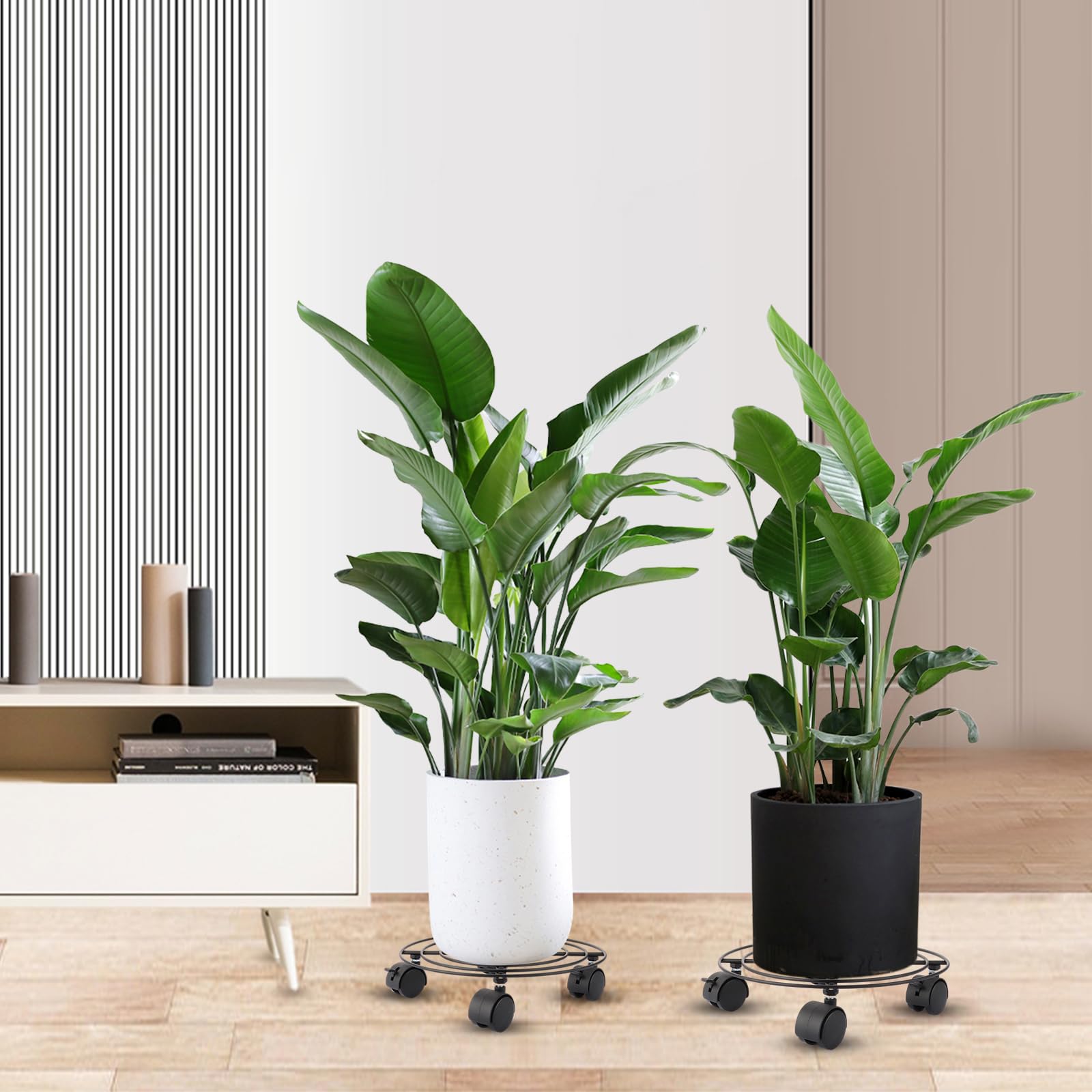 4 ruedas redondas para plantas, de metal, 27 cm, para exteriores, resistentes a la intemperie, posavasos con ruedas, para verduras, plantas en maceta, objetos pesados