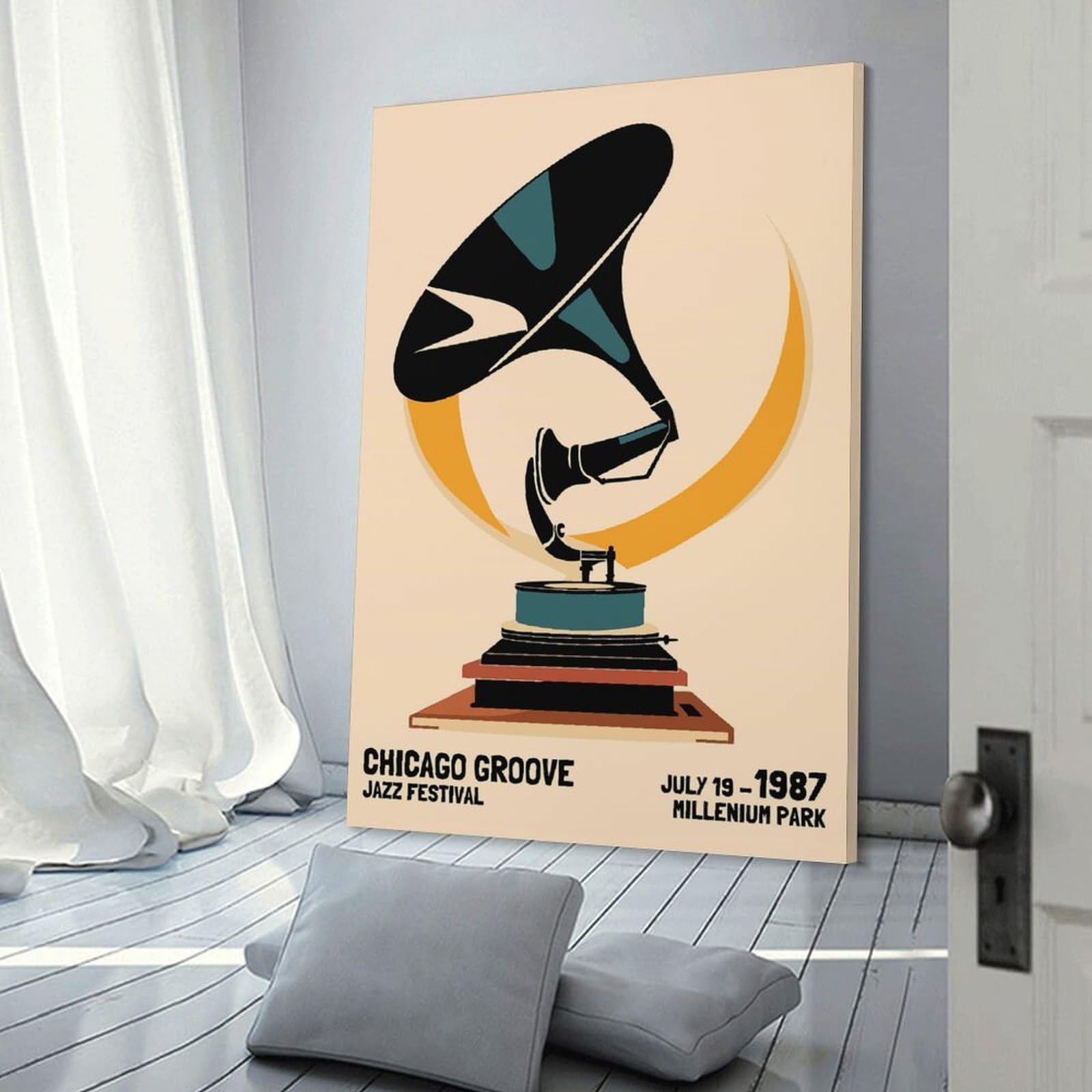 Junmoney Chicago Groove Jazz Festival Room Decor Wall Art, 24x36inch(60x90cm), for Home, Office, Studio Or Guest Room, Canvas Wall Art That Fits Changing Layouts
