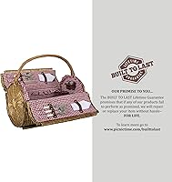 Vista 8 de Picnic TIME Cesta de picnic de mimbre para 2, romántica cesta de mimbre de madera redondeada de estilo inglés con servicio de lujo para 2