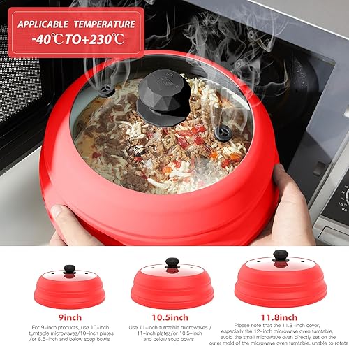 Miniatura 2 de Cubierta de vidrio ventilado para microondas, tapa protectora de salpicaduras con silicona plegable para alimentos como cubierta de placa de 10.5