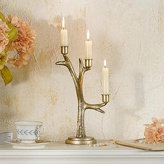 NIKKY HOME Gold Candelabra Candle Holders Centerpieces for Tables, 3 Arm Vintage Metal Taper Candlesticks Holder Fireplace Mantle Decor