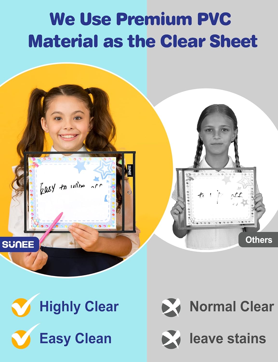 SUNEE 60 Packs Dry Erase Pockets Bundle (30PCS Assorted Color Pockets & 30PCS Black Pockets & 4PCS Rings) : Office Products