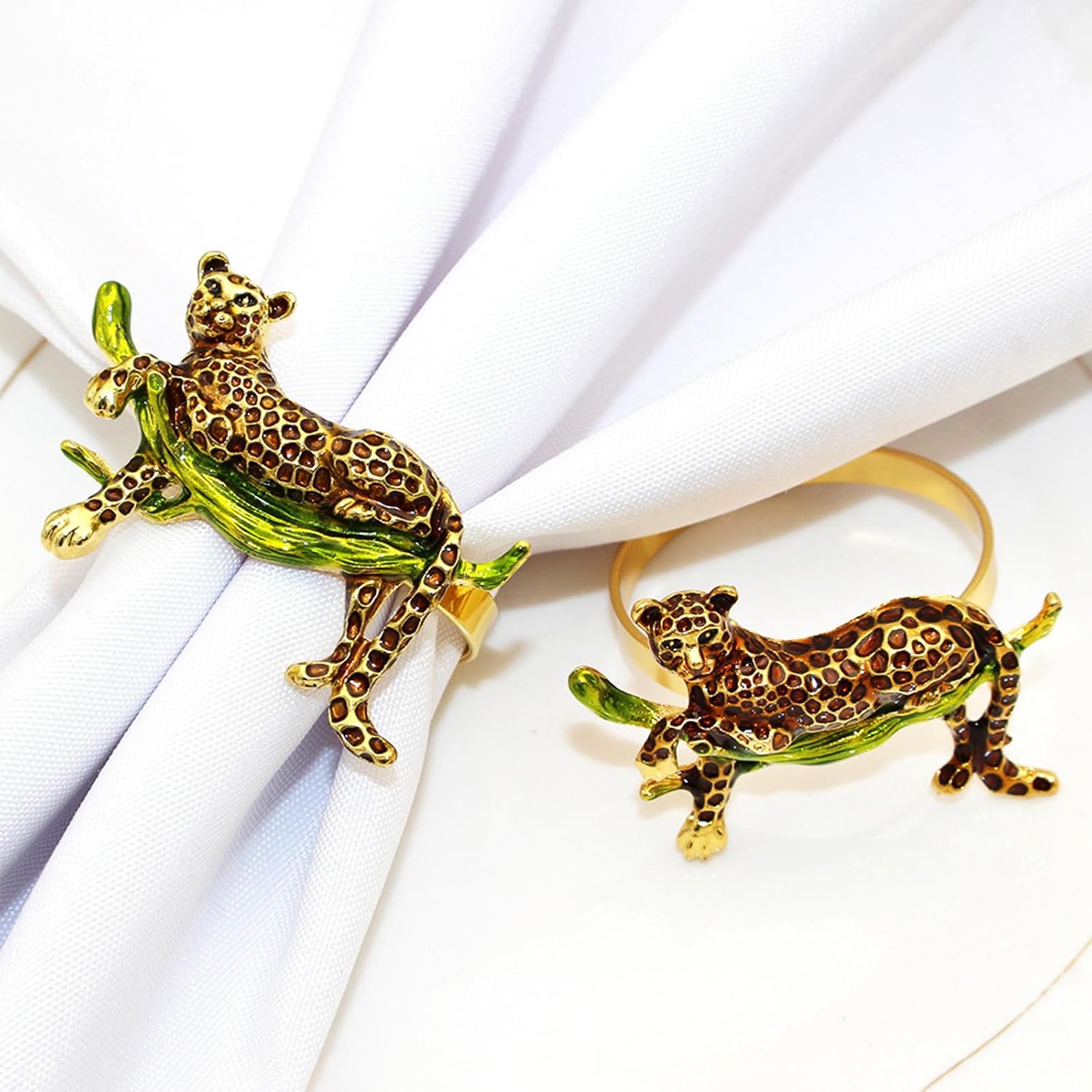 Set of 4 Napkin Rings Leopard Napkin Ring Animal Napkin Rings Metal Napkin Holders Animal Serviette Buckles for Easter Dinner Table Decorations