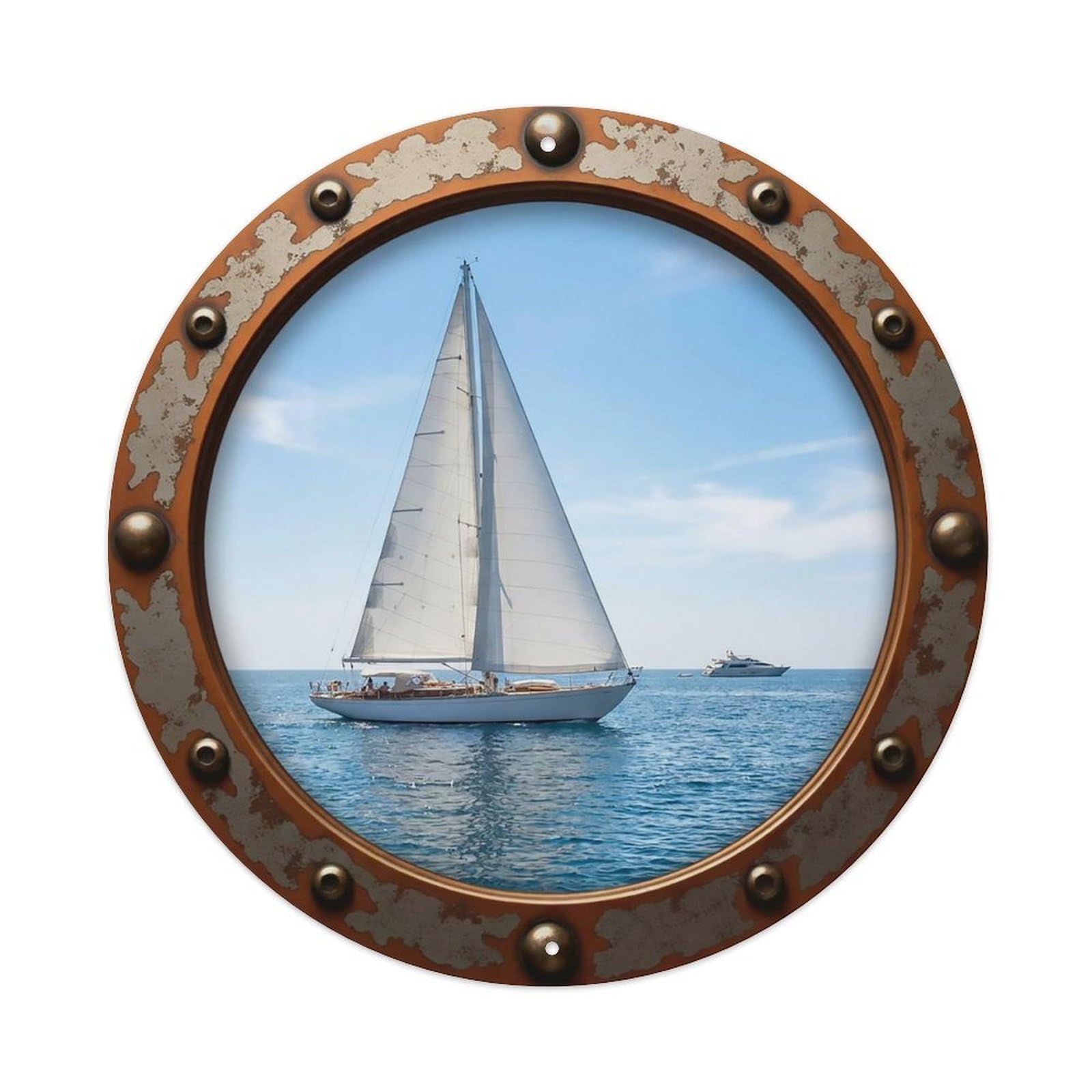 Vintage Porthole Sailing Yacht Nautical Window View Metal Tin Sign