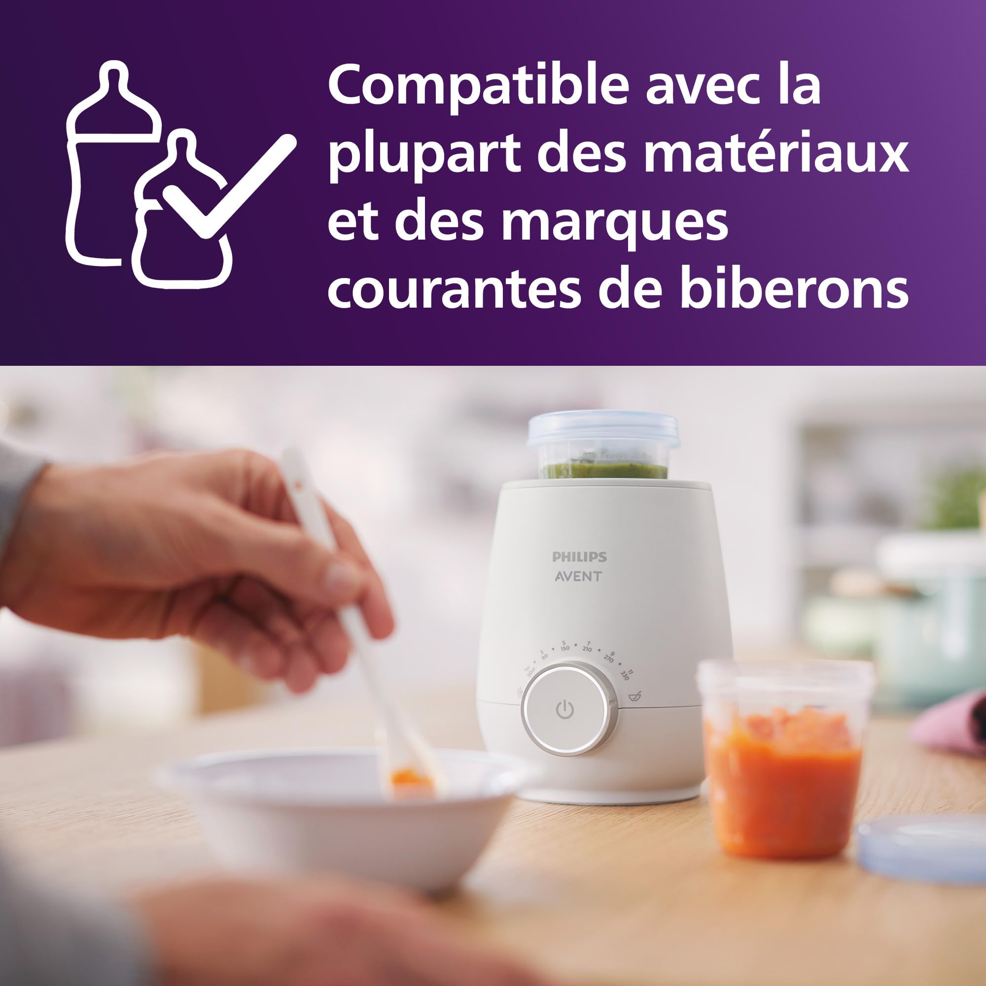 Philips Avent Chauffe-biberon rapide, contrôle intelligent de la température, chaleur uniforme sans point chaud, réchauffage bain-marie qualité hospitalière, arrêt automatique, SCF358/00